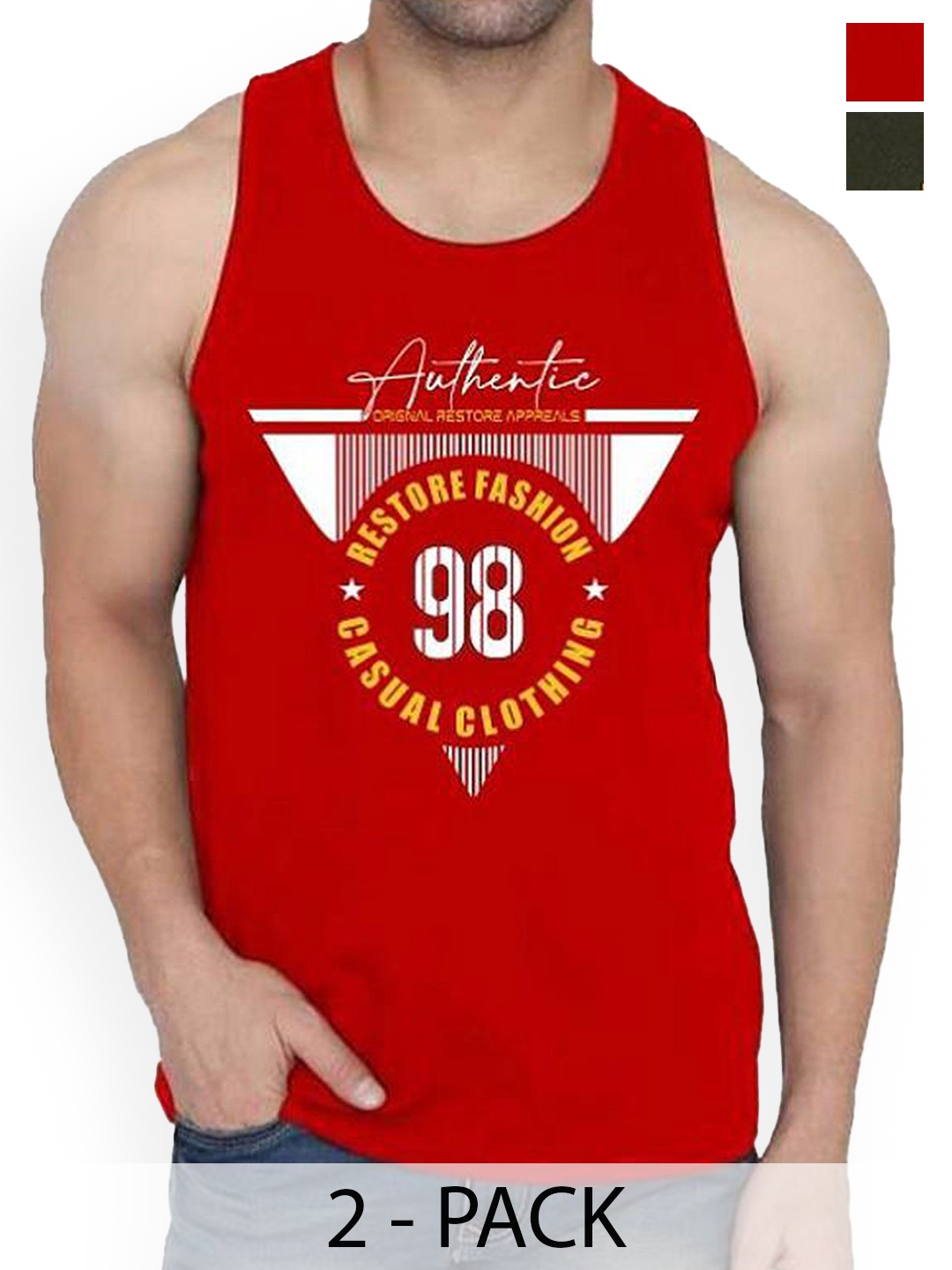 

Woostro Pack Of 2 Printed Cotton Gym Innerwear Vests, Red