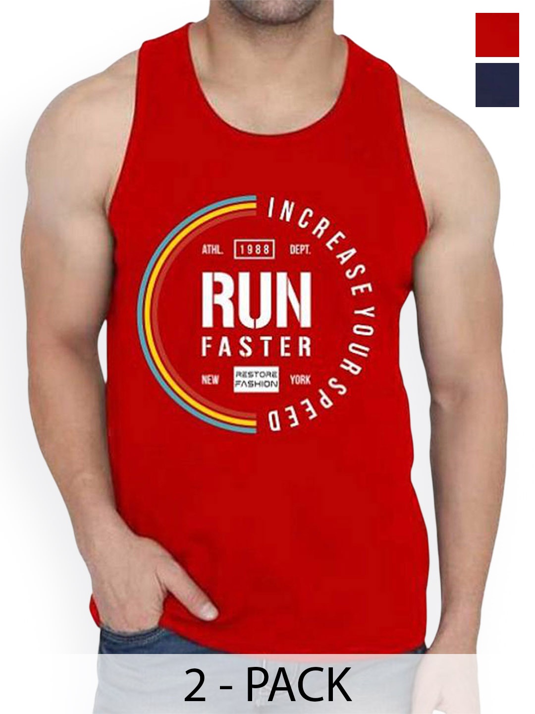 

Woostro Men Pack Of 2 Printed Cotton Gym Innerwear Vests, Red