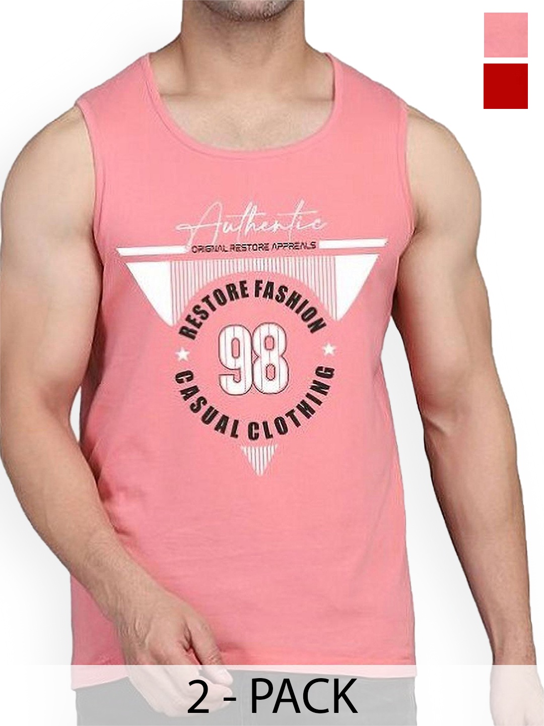 

Woostro Pack Of 2 Printed Odour-Free Innerwear Vests, Peach
