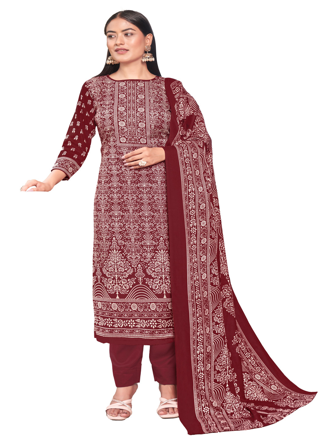 

DRAVINAM Trends Floral Printed Unstitched Dress Material, Red