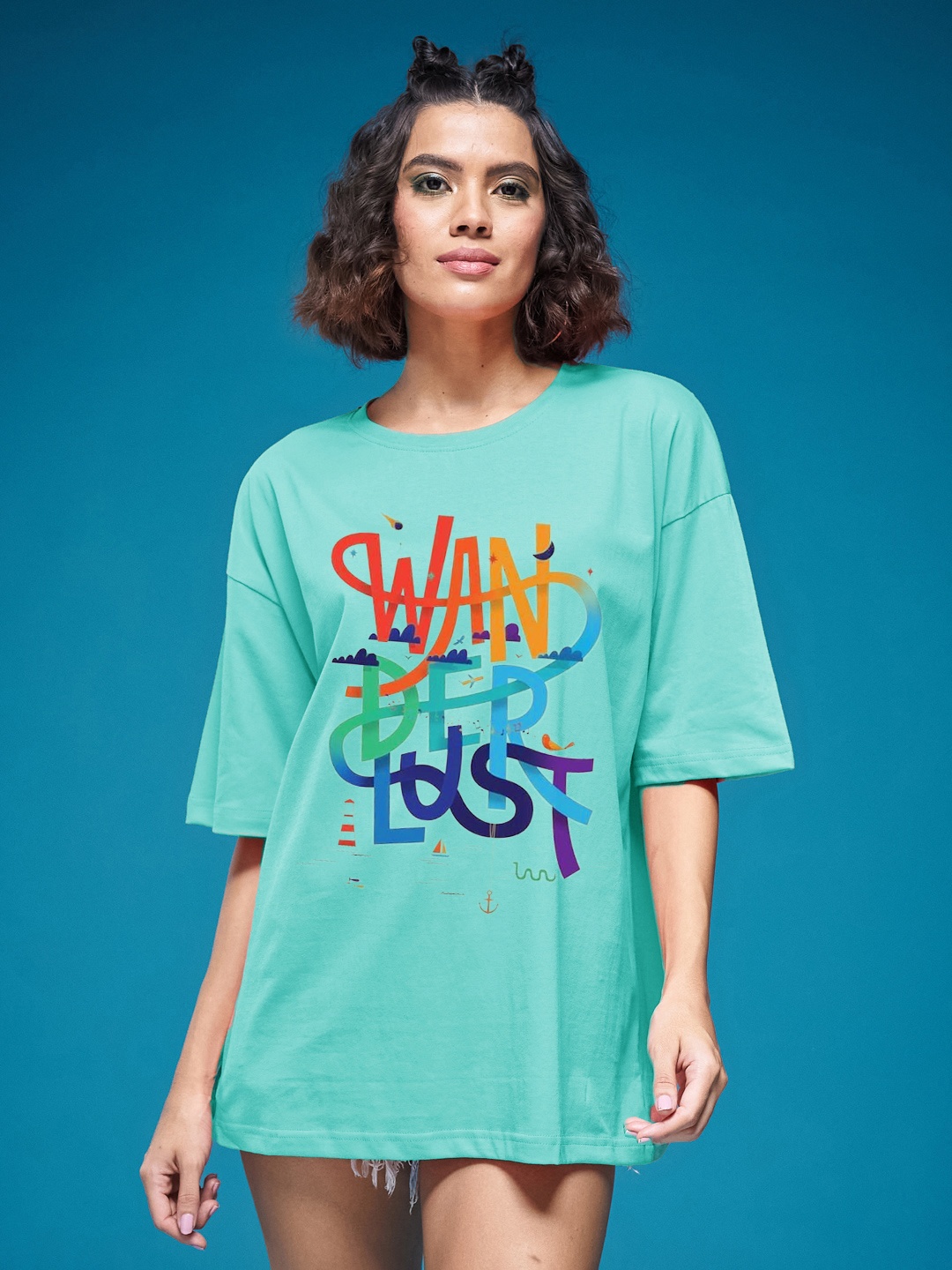 

SMARTEES Women Printed Applique T-shirt, Sea green