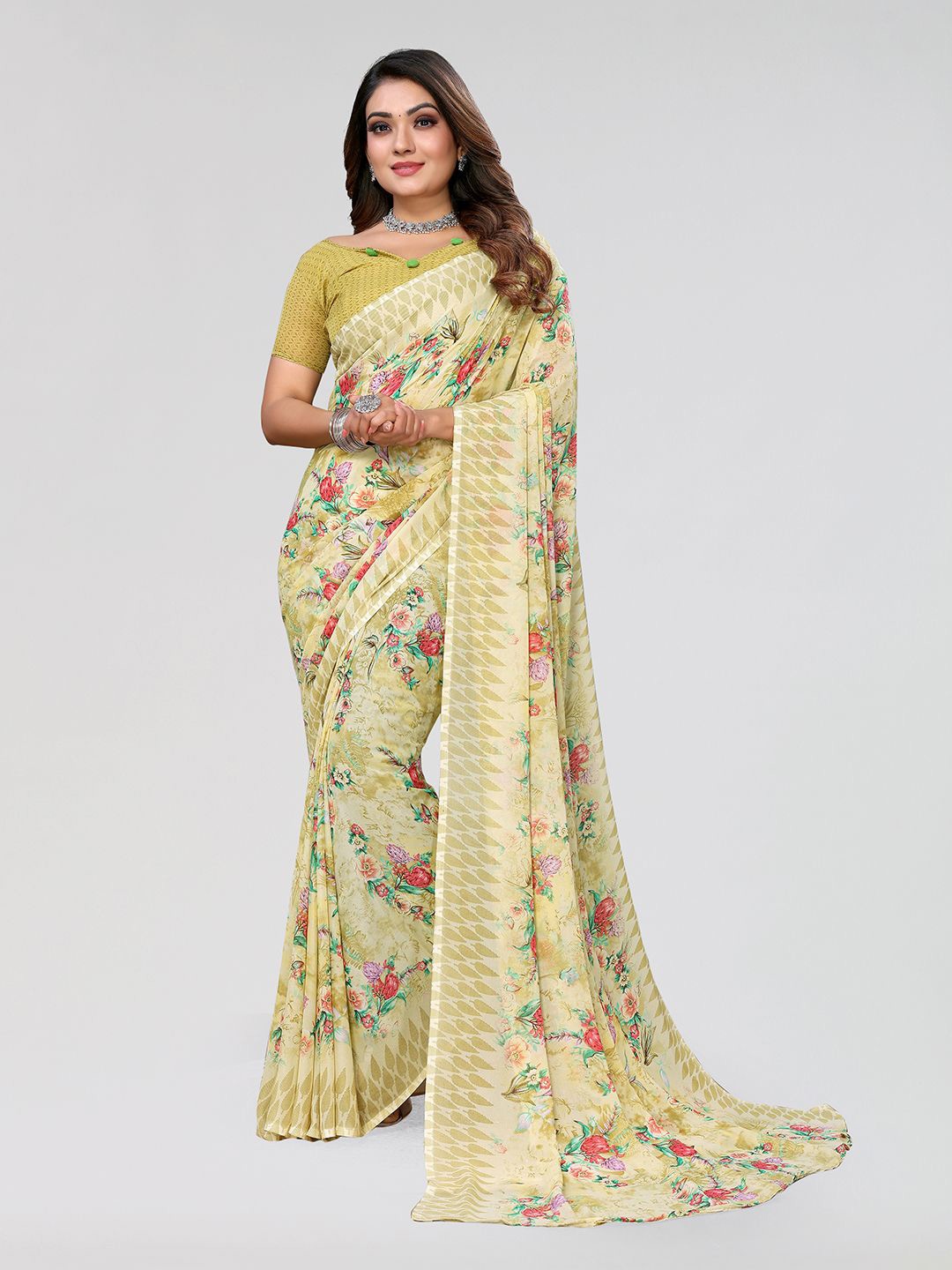 

Moda Rapido Floral Printed Saree, Yellow