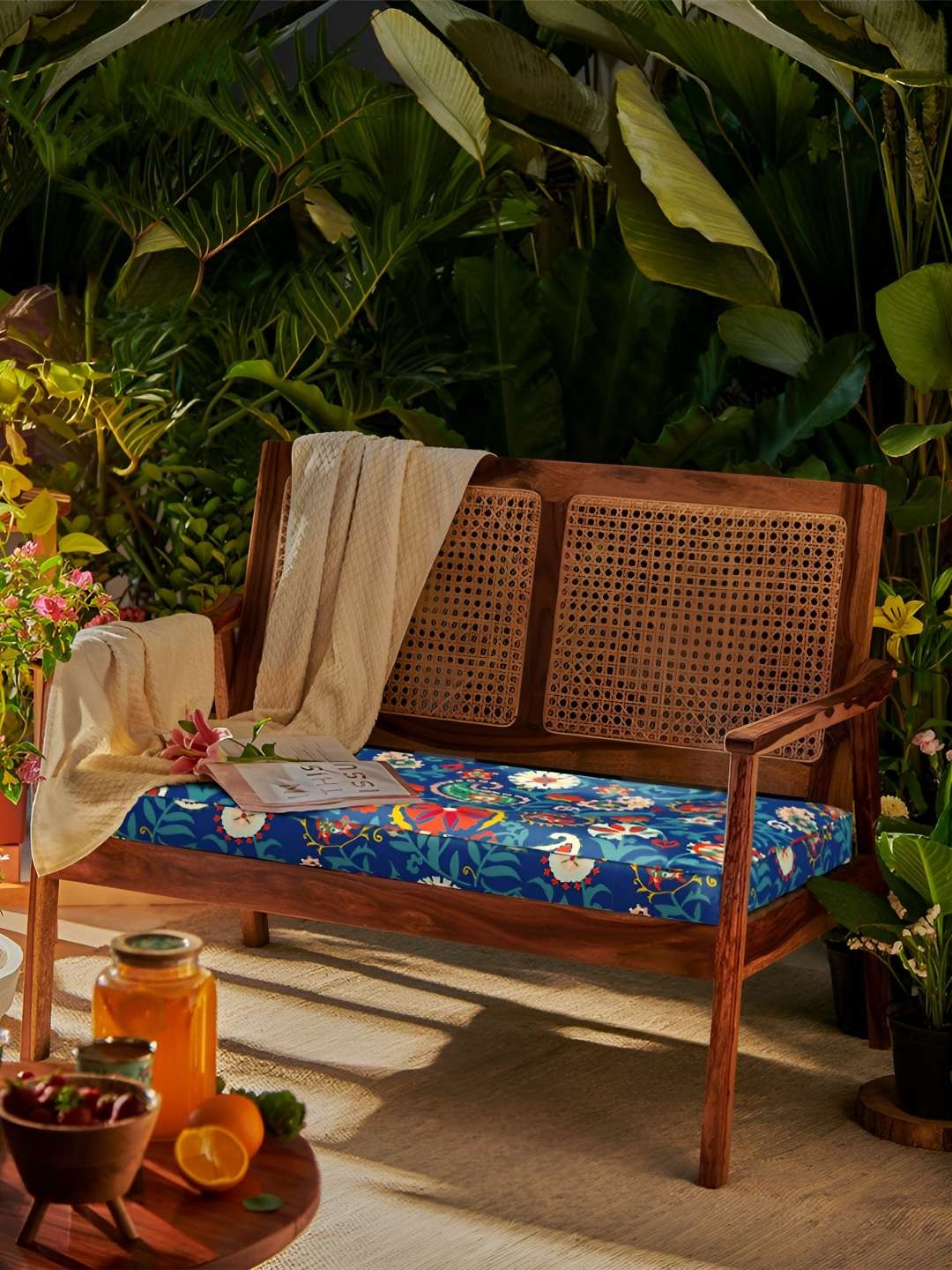 

Chumbak French Rattan Love Seat India Paisleys Blue Printed 2 Seater Couch