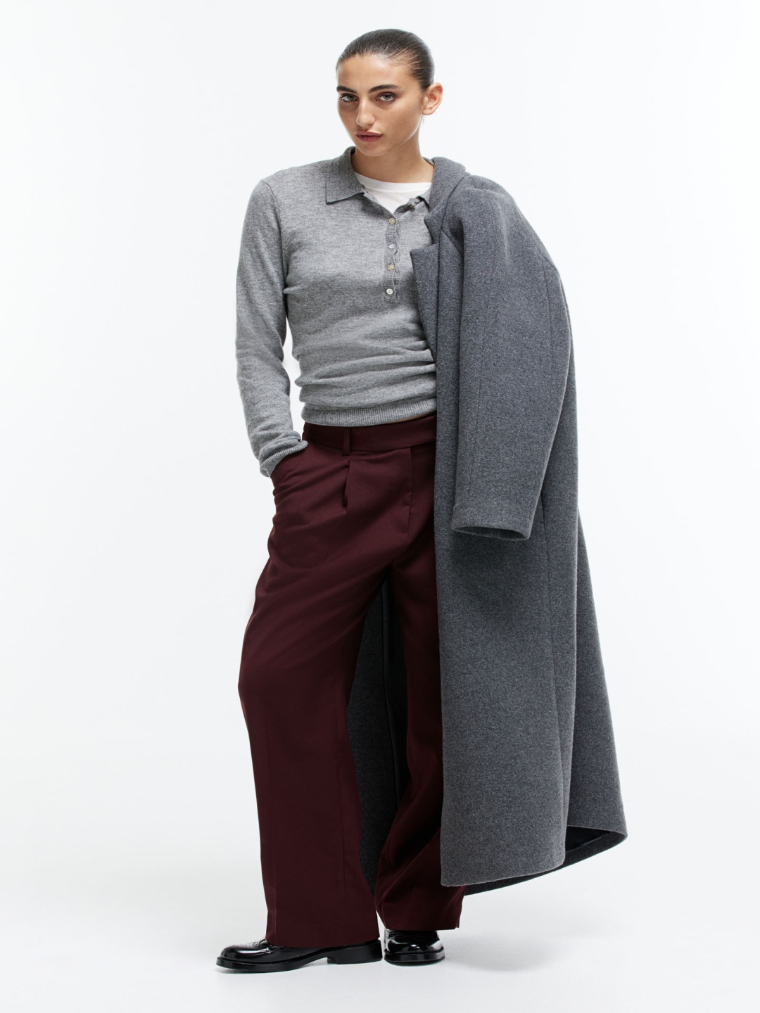 

H&M Straight Trousers, Maroon