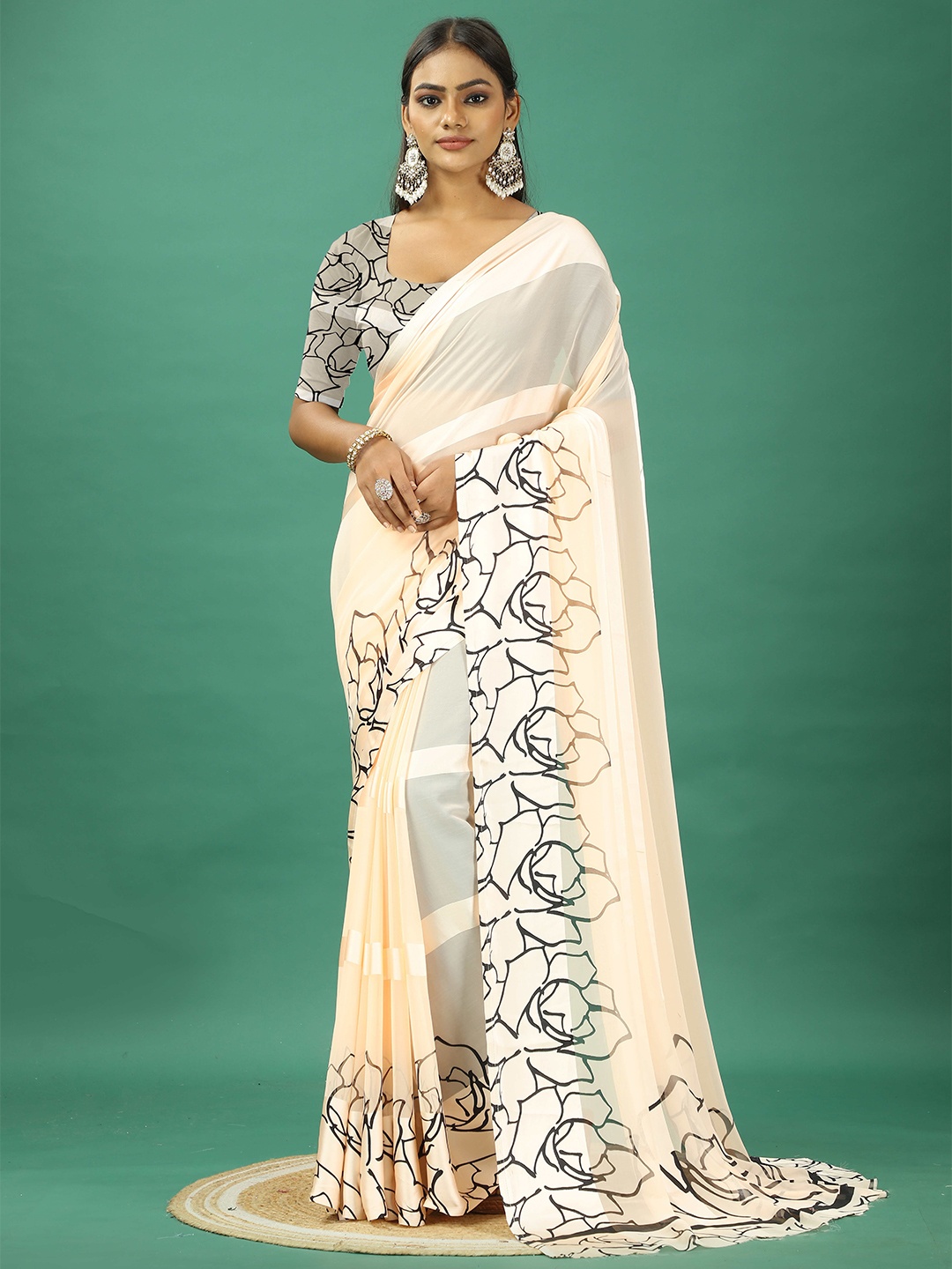 

A.V.M. SILK MILLS Floral Satin Saree, Yellow