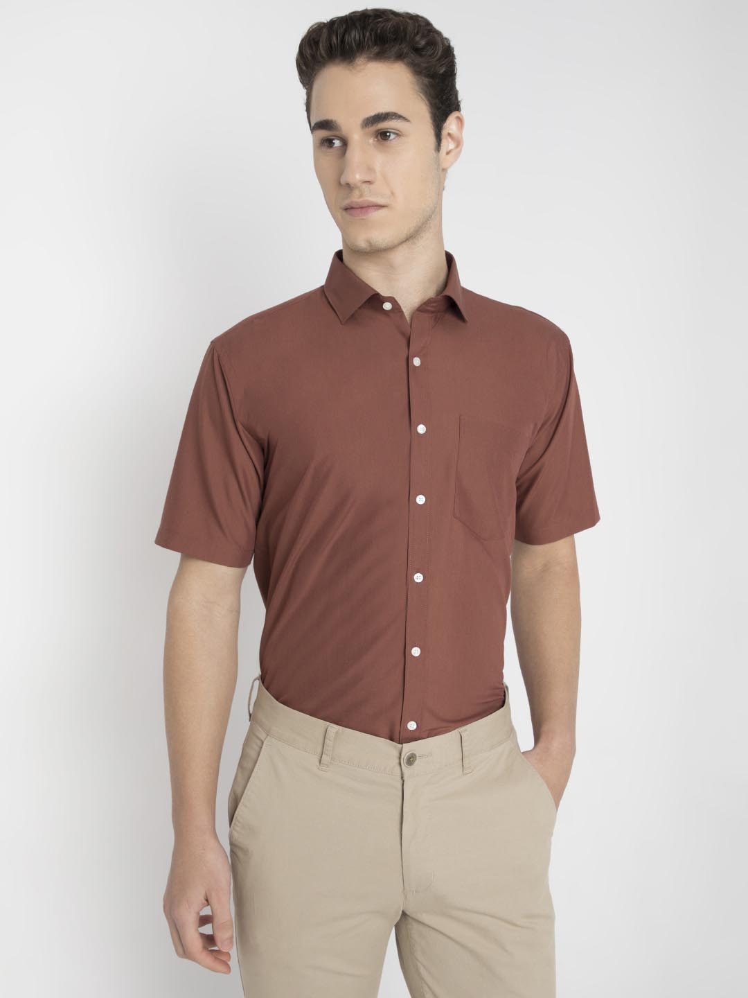 

MARK & ALBERT Men India Slim Fit Spread Collar Solid Cotton Formal Shirt, Brown