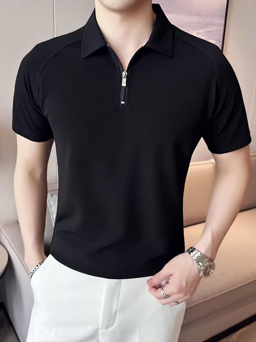 

madfrog Men Solid Polo Collar Slim Fit T-shirt, Black
