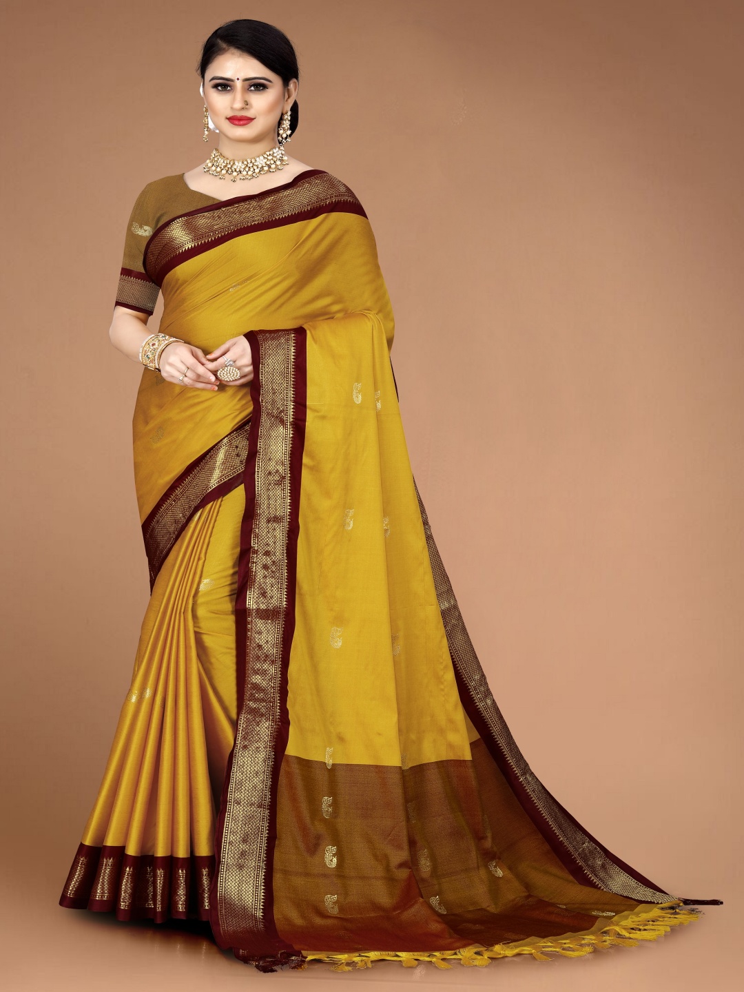 

Moda Rapido Woven Design Zari Art Silk Paithani Saree, Yellow