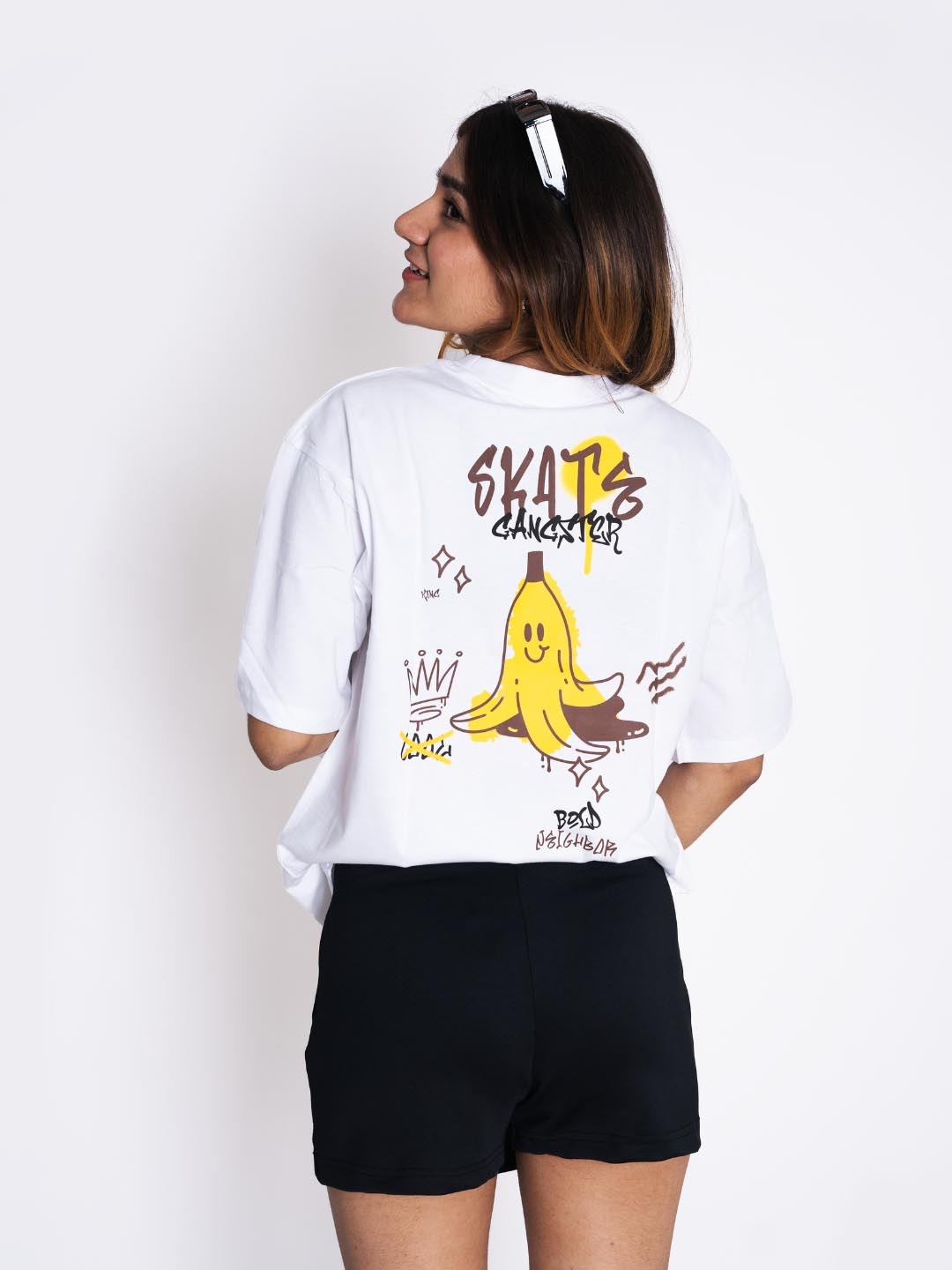 

JAC INDIAN Women Graphic Printed Round Neck Cotton Oversized T-shirt, White