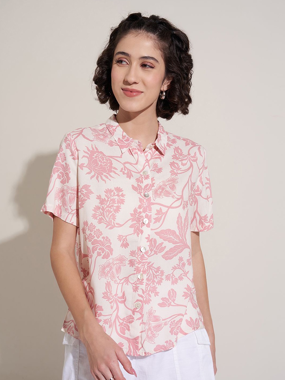 

Honey by Pantaloons Floral Printed Shirt Style Top, Pink