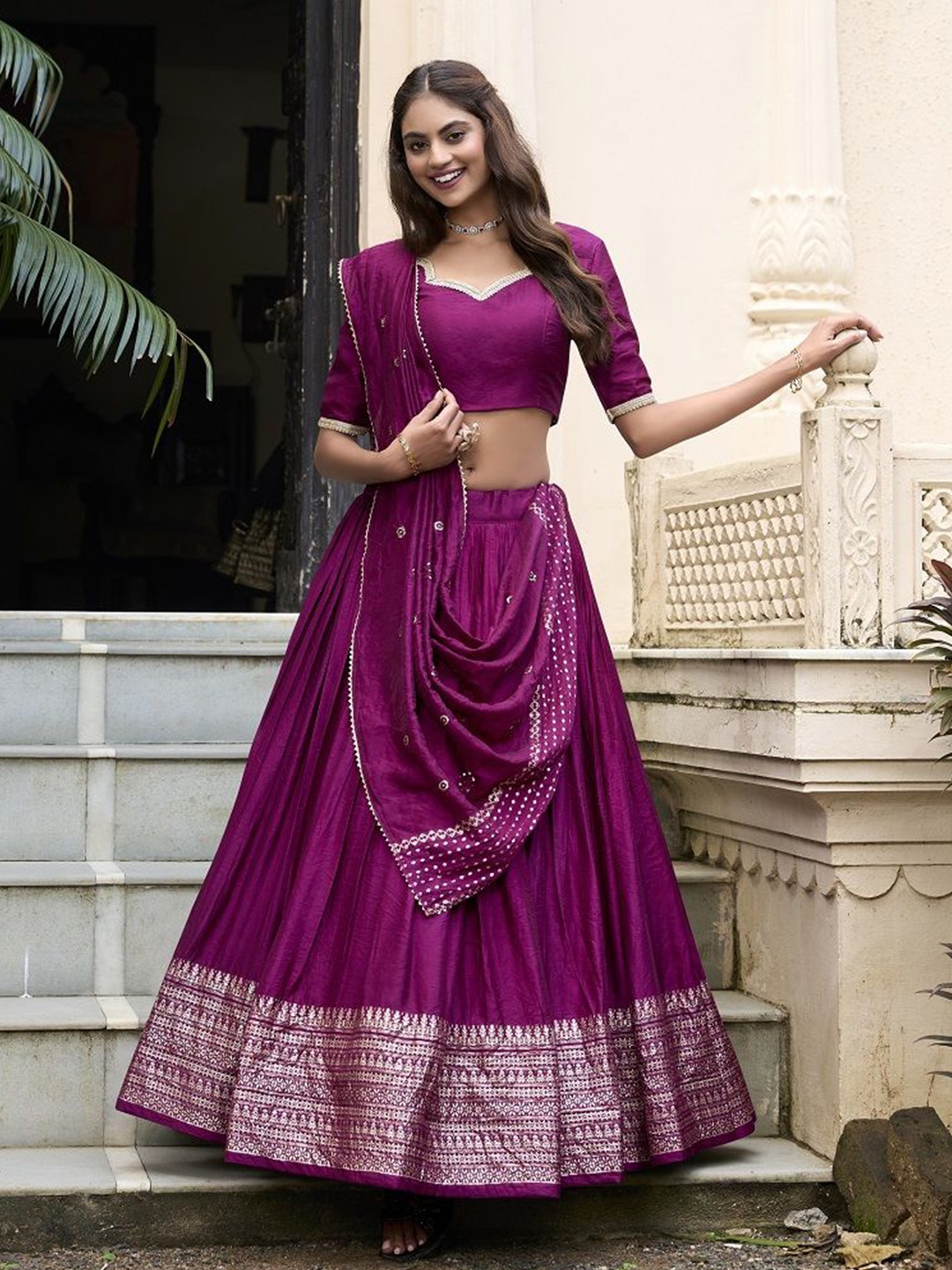 

JATRIQQ Ready to Wear Lehenga & Unstitched Blouse With Dupatta, Purple