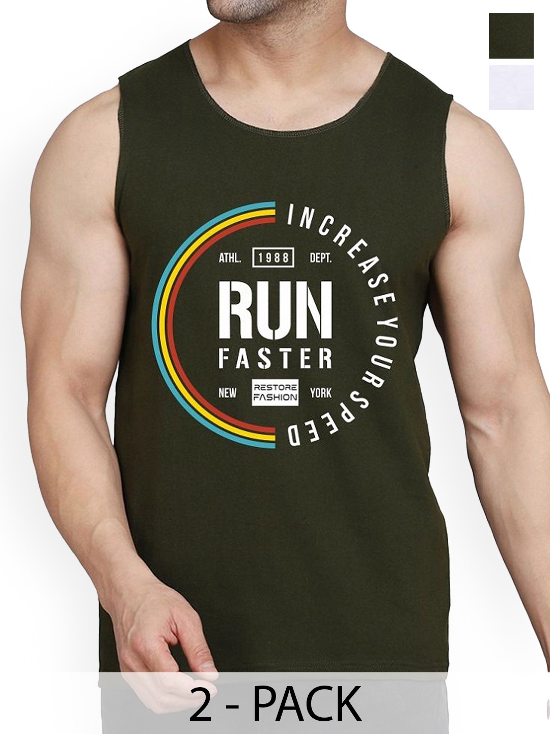 

Woostro Men Pack Of 2 Printed Cotton Gym Innerwear Vests RS26 CMB (RUN OLIVE) (HARD WHITE), Black
