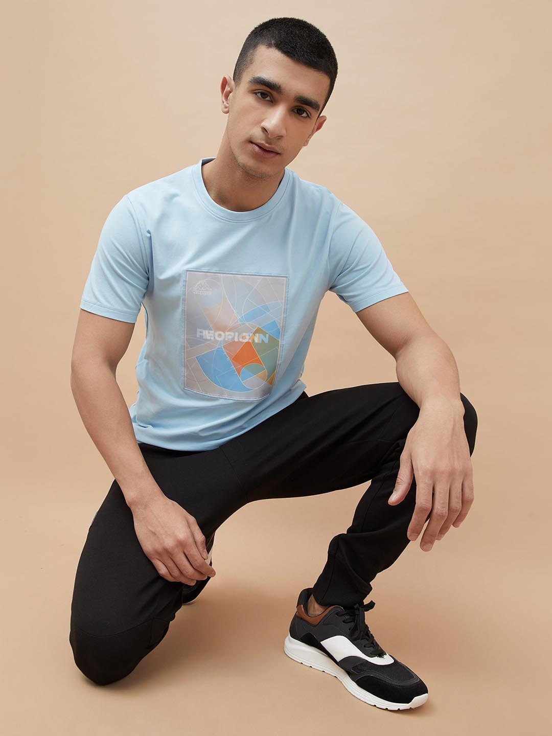 

Kappa Men Graphic Printed Round Neck Cotton T-shirt, Turquoise blue