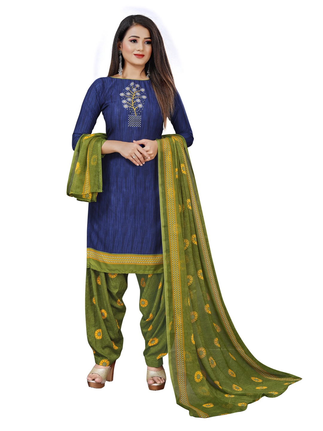 

HERE&NOW Embellished Unstitched Dress Material, Blue