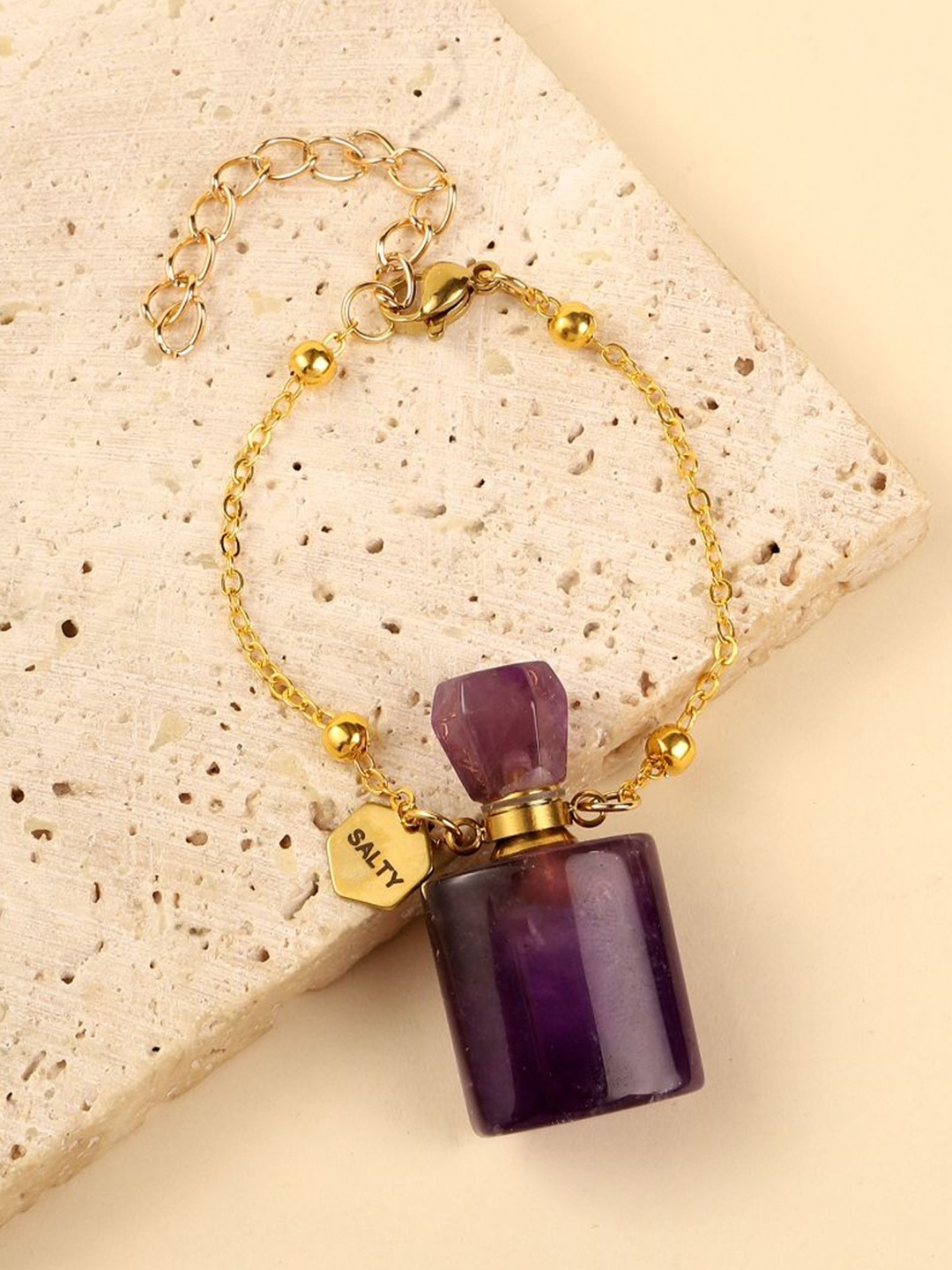 

SALTY Women Sugilite Perfume Bottle Charm Bracelet, Gold