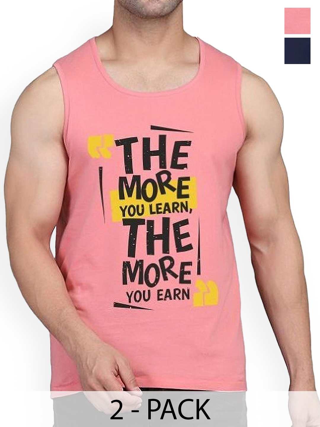 

Woostro Pack Of 2 Printed Cotton Gym Innerwear Vests, Navy blue
