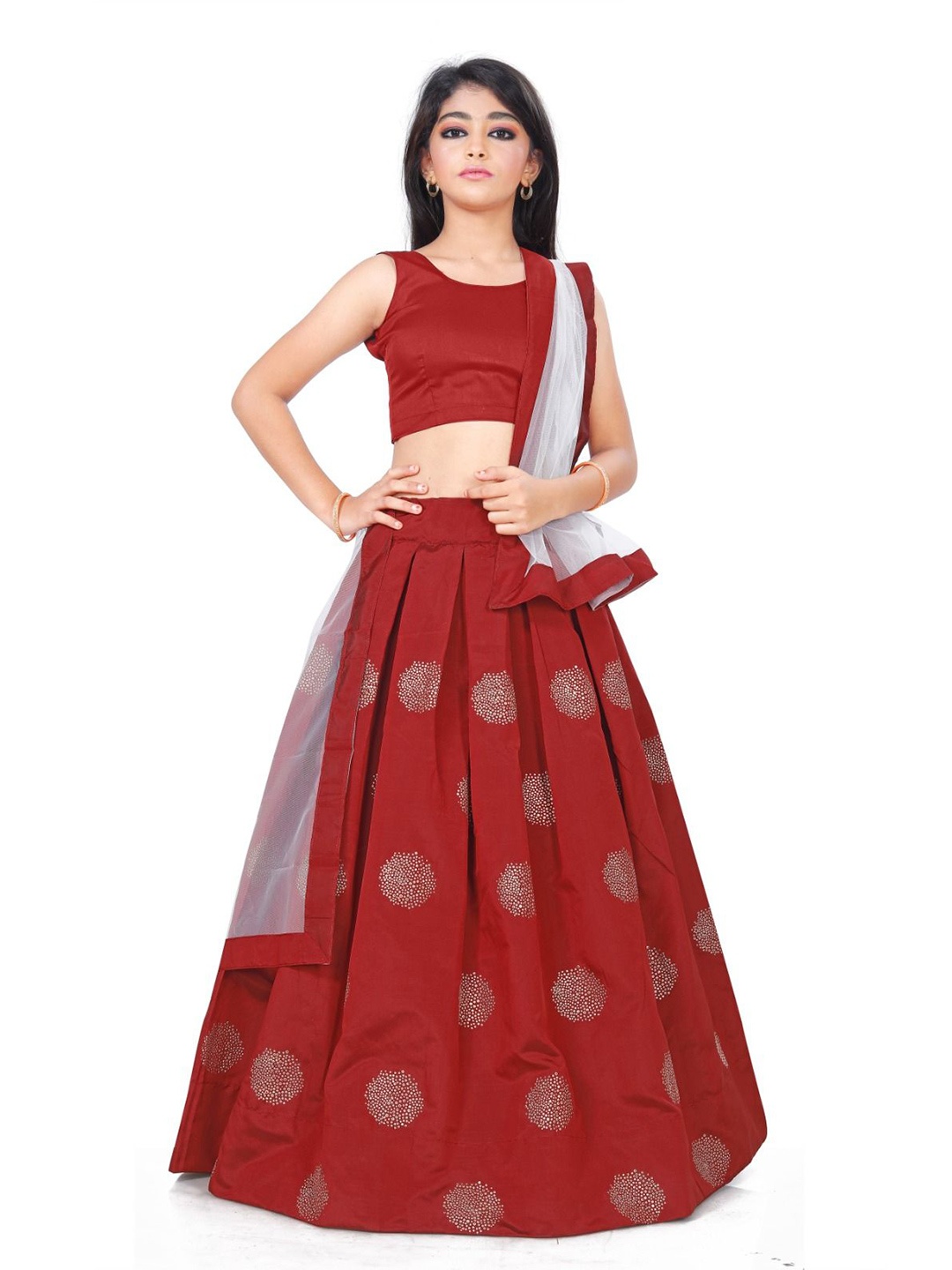 

DHRUV CREATION Girls Semi-Stitched Lehenga & Blouse With Dupatta, Red