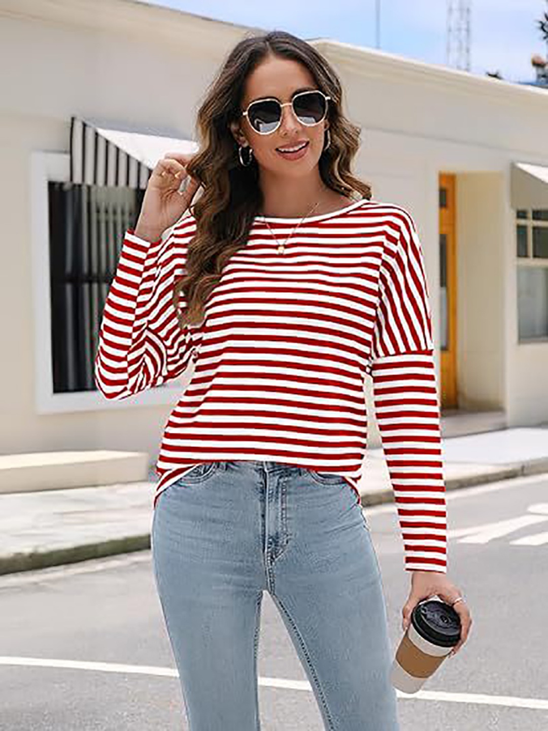 

StyleCast x Revolte Women Striped Round Neck Top, Red