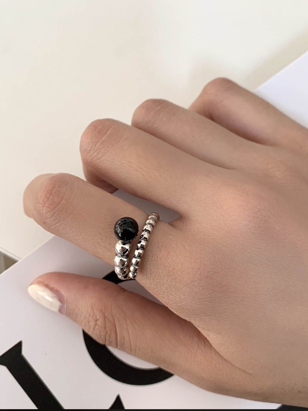 

StyleCast Elegant Silver Toned Artificial Beaded Finger Ring