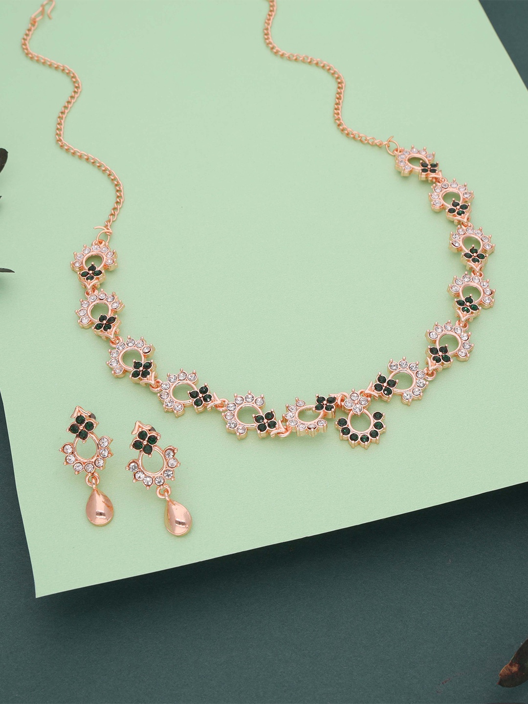 

Lyriss Gold-Plated American Diamond Stones Studded Jewellery Set