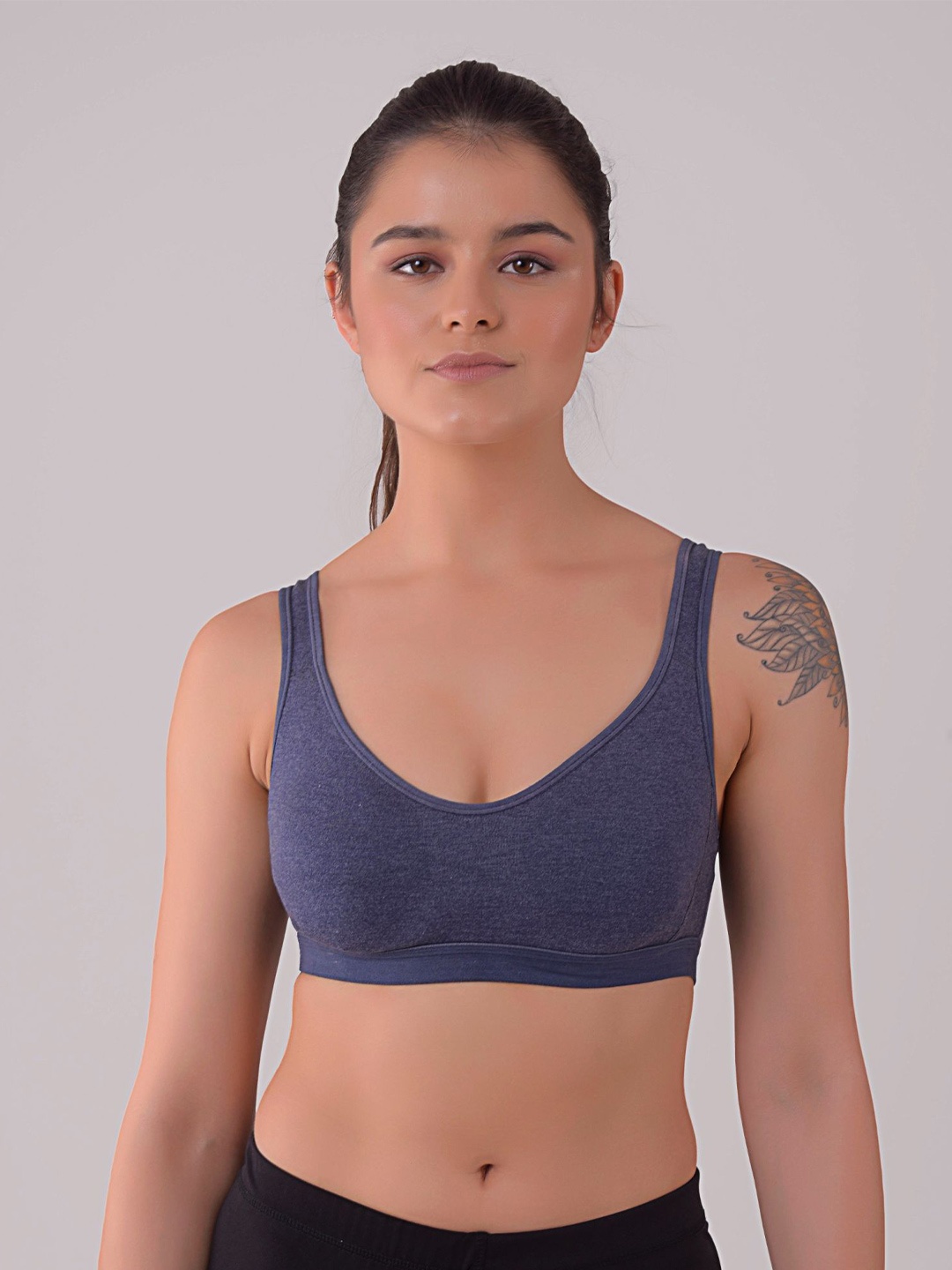 

CKARFE Full Coverage Cotton Non Padded Workout Bra, Blue