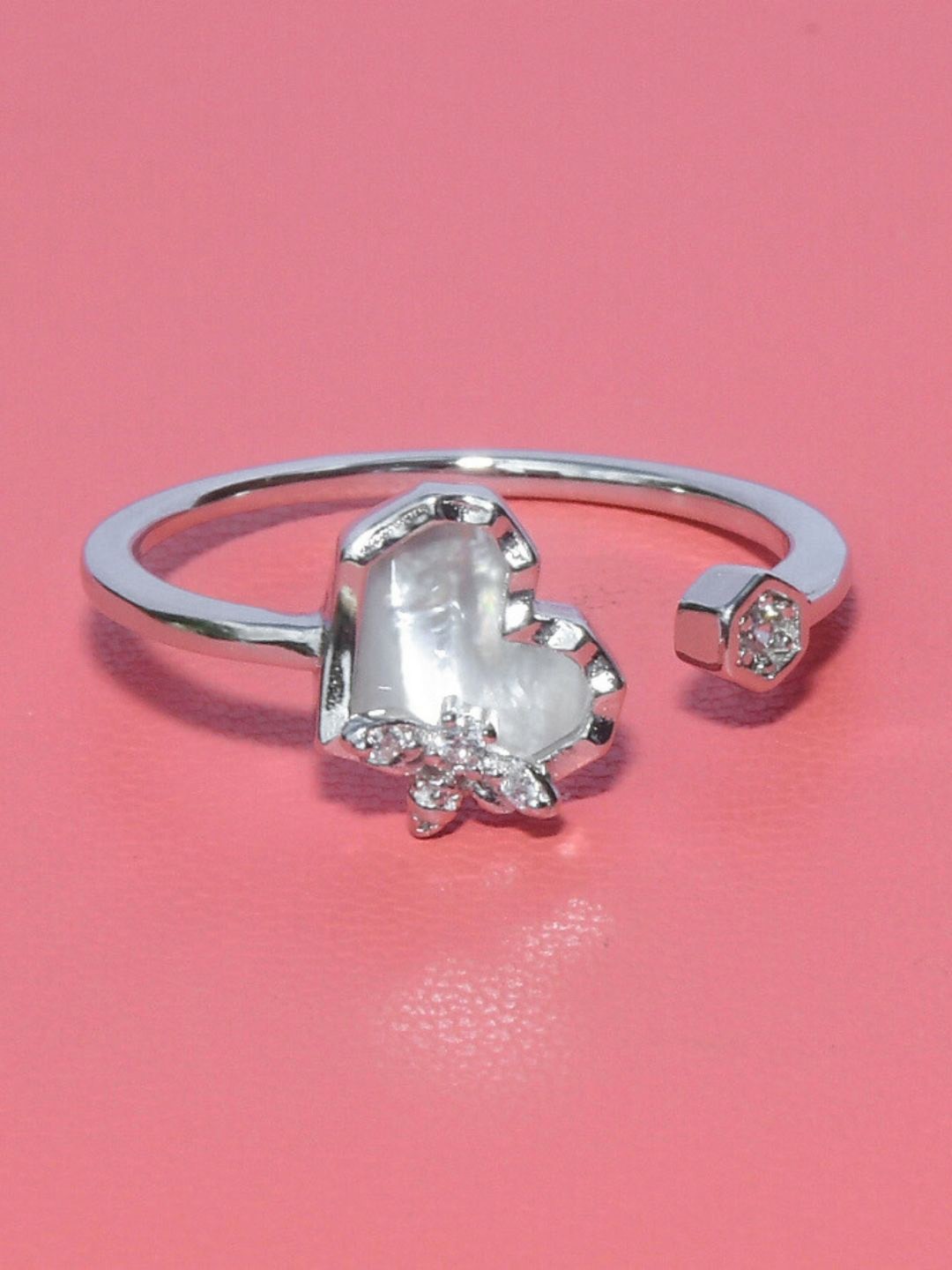 

Satlaa Men Sterling Silver Rhodium-Plated Artificial Stones-Studded Adjustable Finger Ring