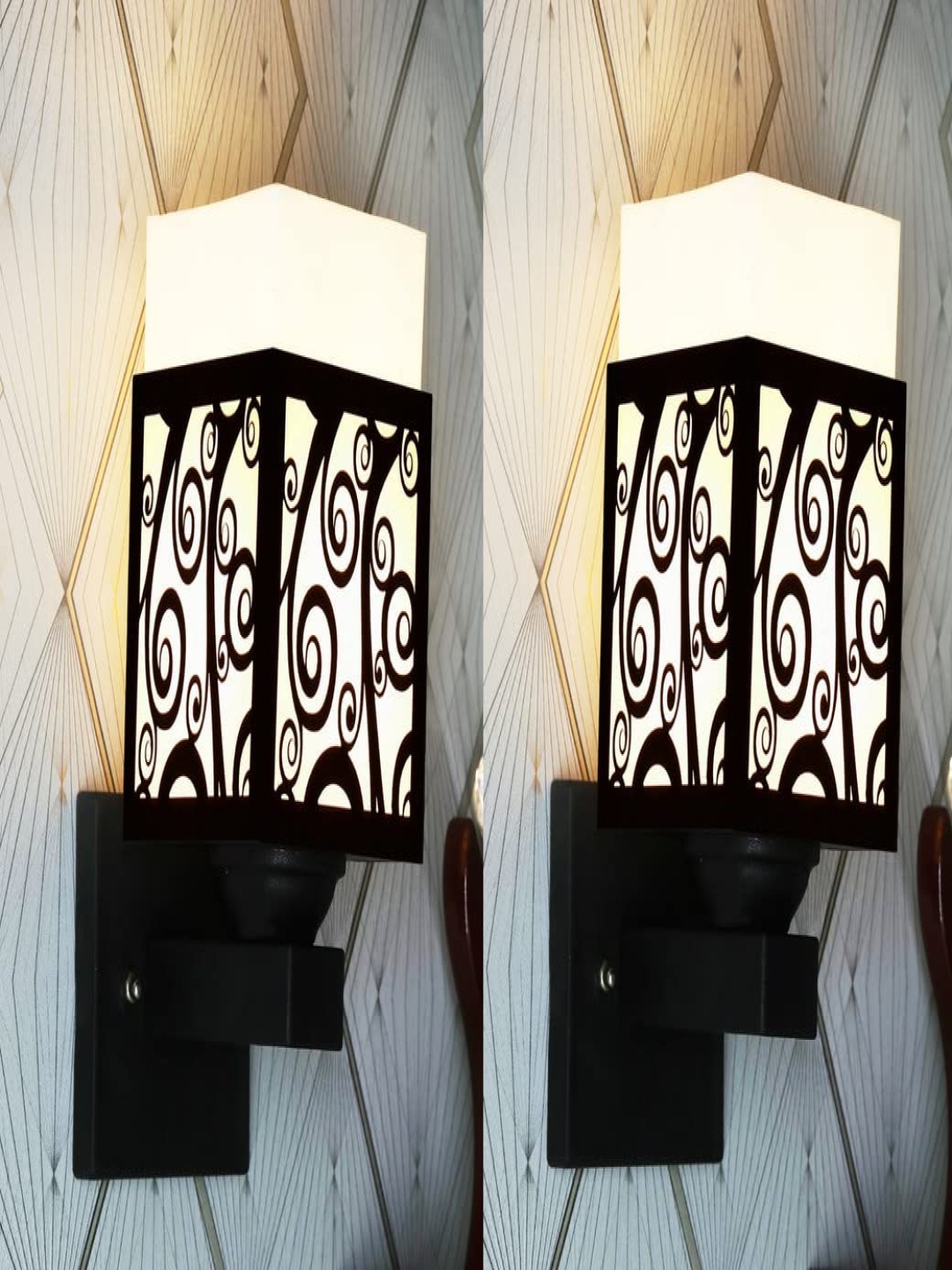 

Gojeeva Black & White 2 Pieces Textured Wooden Square Shaped Wall Lamps