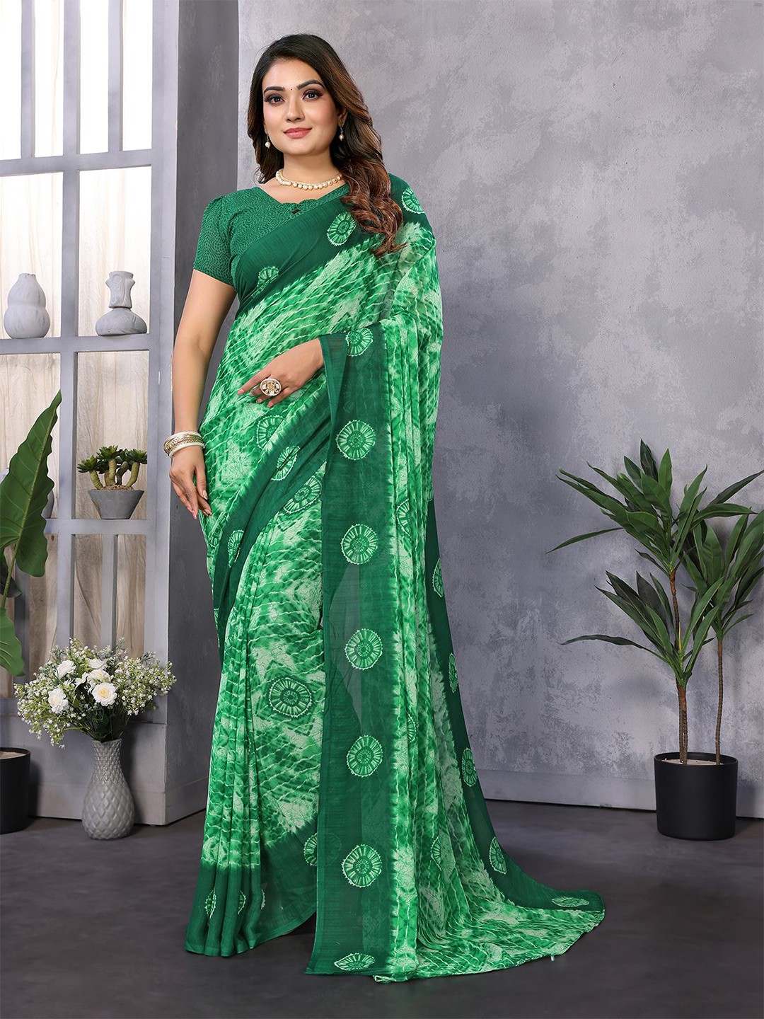 

Moda Rapido Tie and Dye Printed Saree, Green