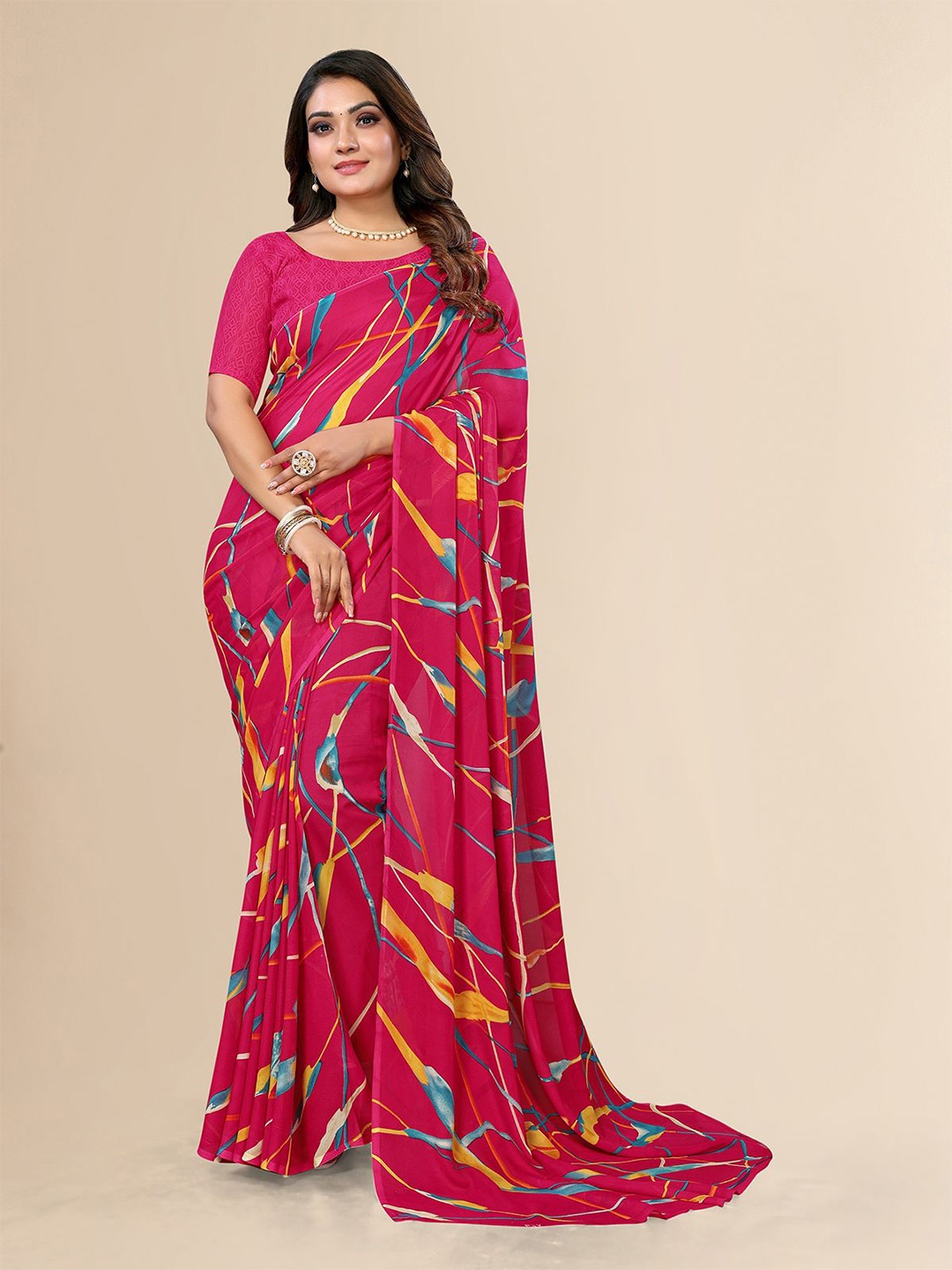 

Moda Rapido Printed Saree, Pink