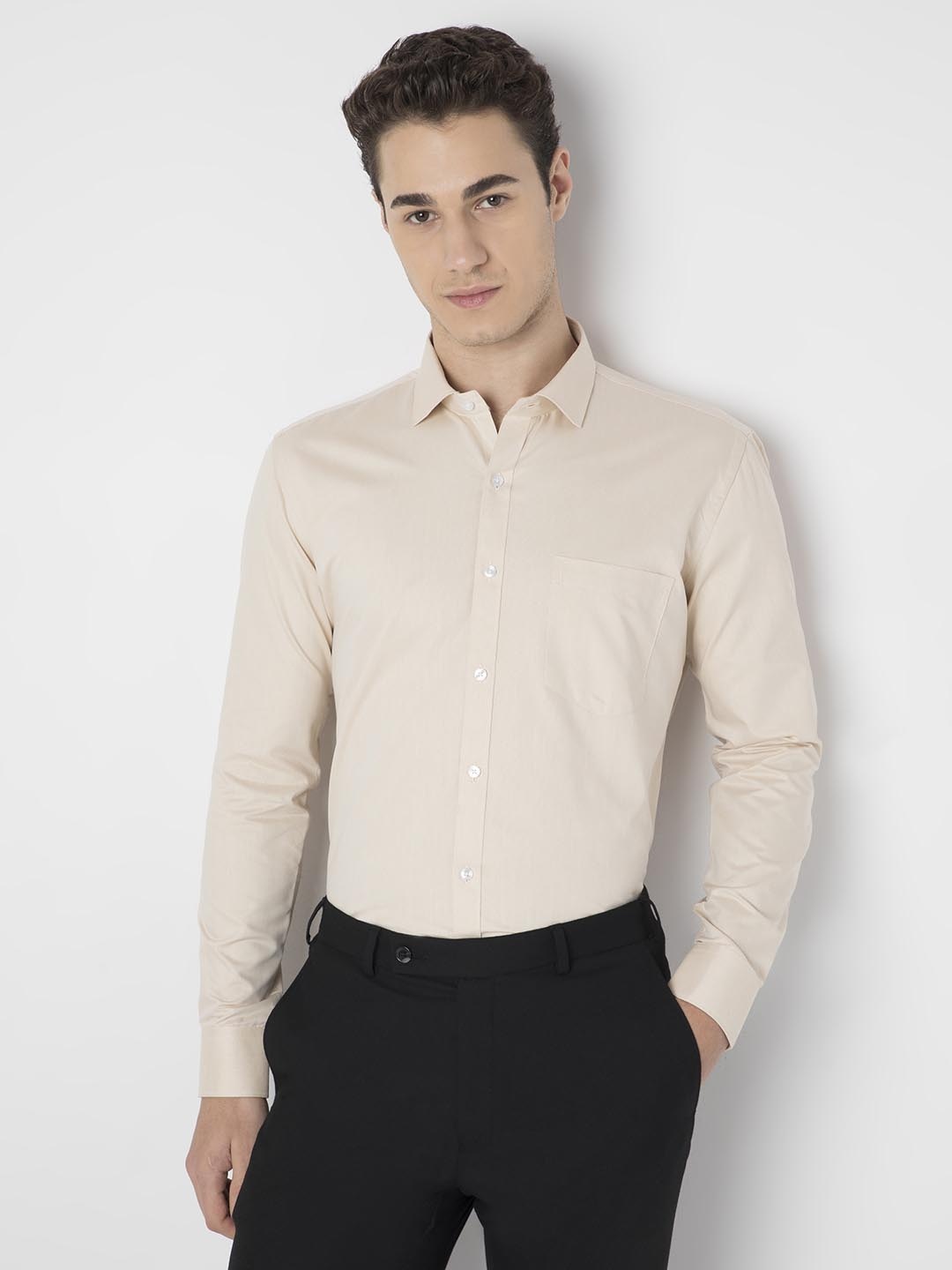 

MARK & ALBERT Men India Slim Fit Spread Collar Solid Cotton Formal Shirt, Beige