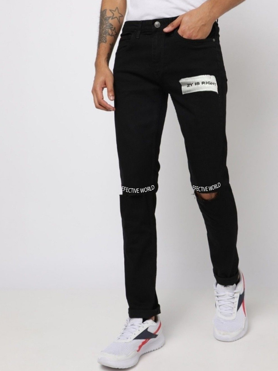 

Star4Well Men Narrow Slim Fit Slash Knee Jeans, Black