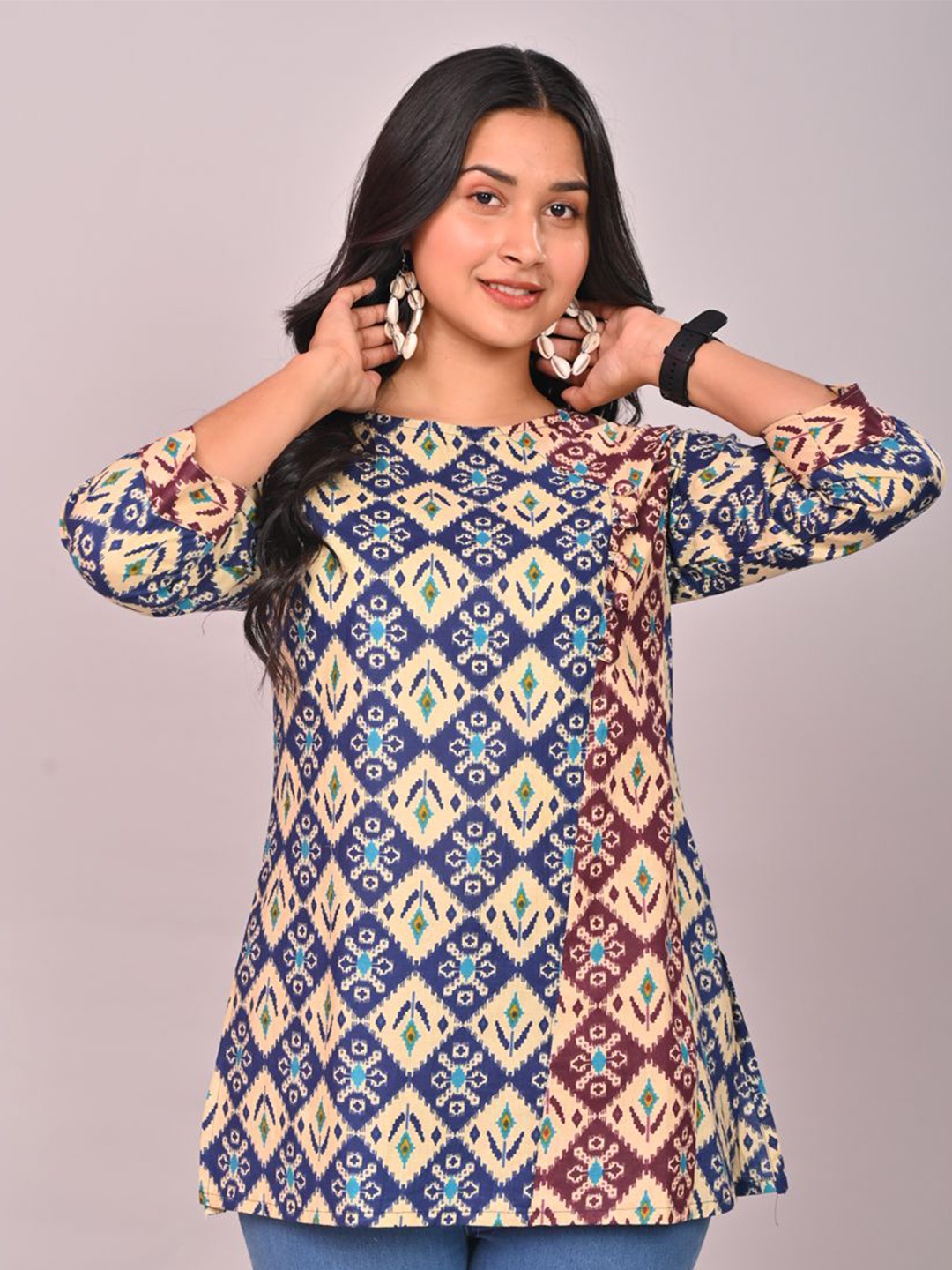 

FABRU Floral Printed Pure Cotton Kurti, Blue