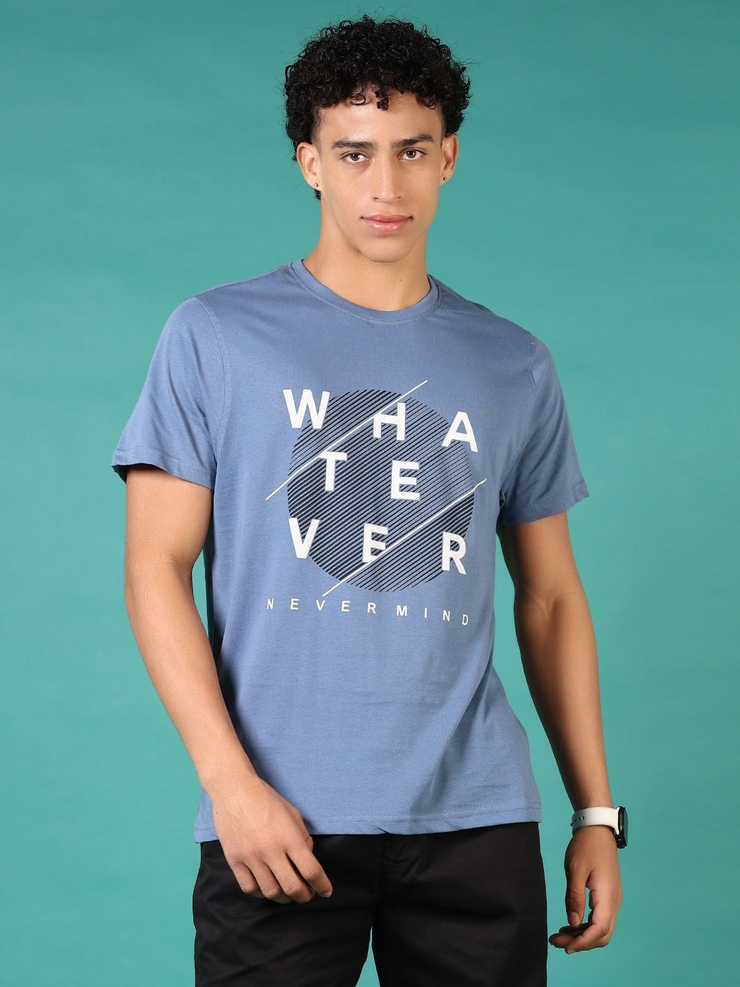 

V-Mart Men Typography Printed Round Neck Cotton T-shirt, Blue