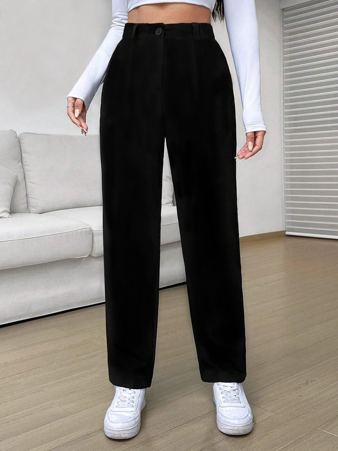 

TOOCHKI Women Relaxed Straight Leg High-Rise Trousers, Black