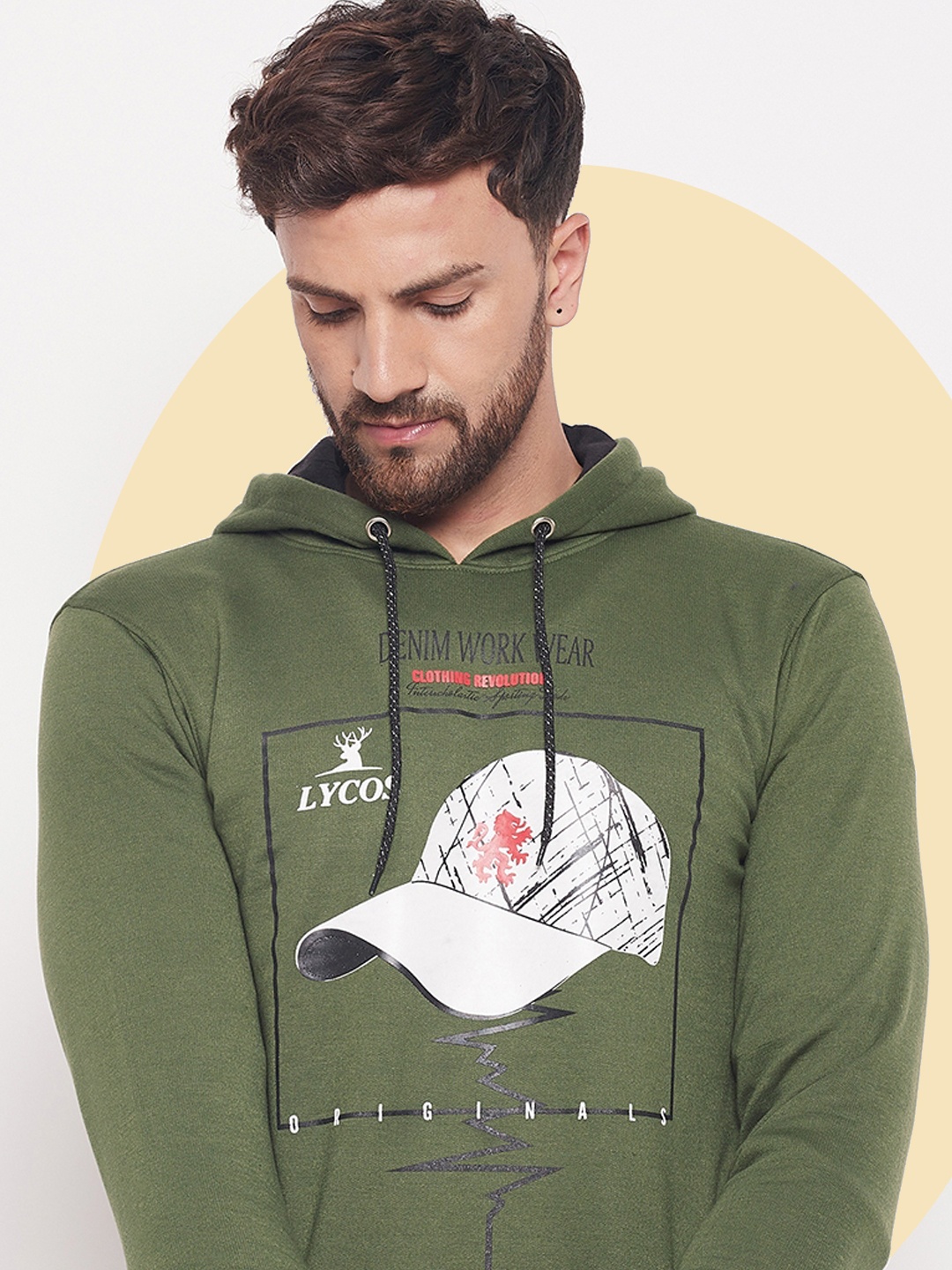 

LYCOS Men Printed Hooded Sweatshirt, Olive