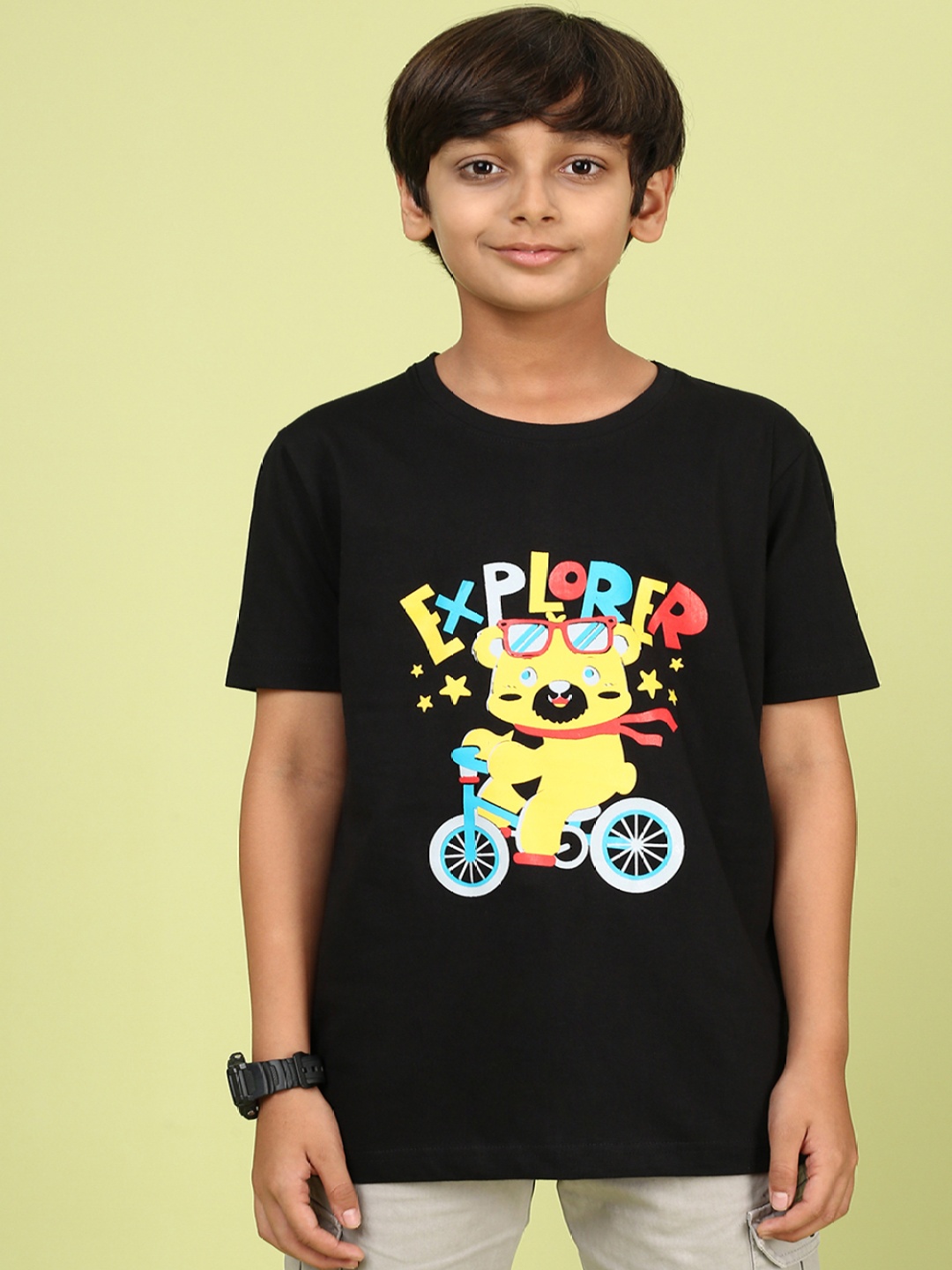 

YK Boys Graphic Printed Round Neck Cotton T-shirt, Black