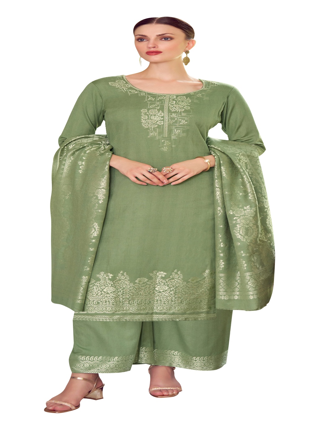 

DRAVINAM Trends Embellished Unstitched Dress Material, Green