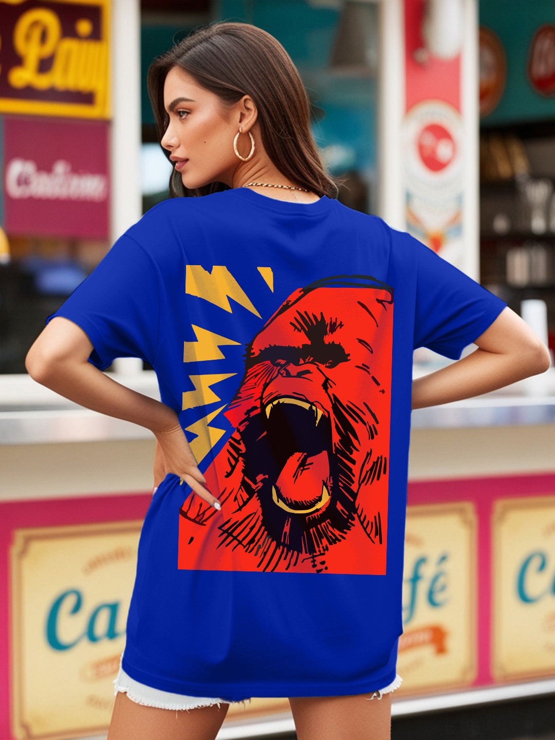 

Leotude Women Graphic Printed Round Neck Cotton Oversized T-shirt, Blue