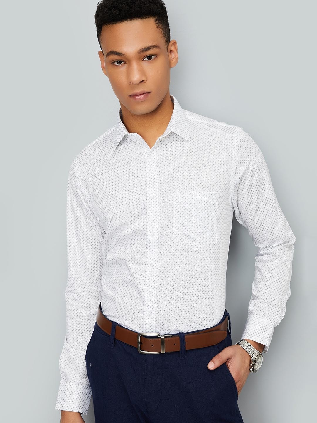 

max Men Opaque Printed Casual Shirt, White