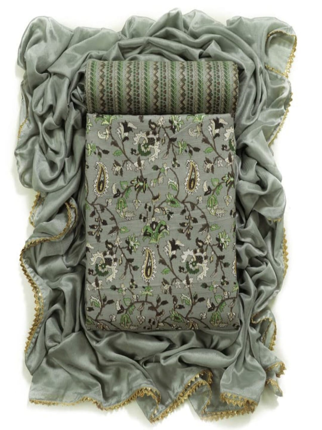 

SWARNGANGA TEX Floral Printed Unstitched Dress Material, Grey