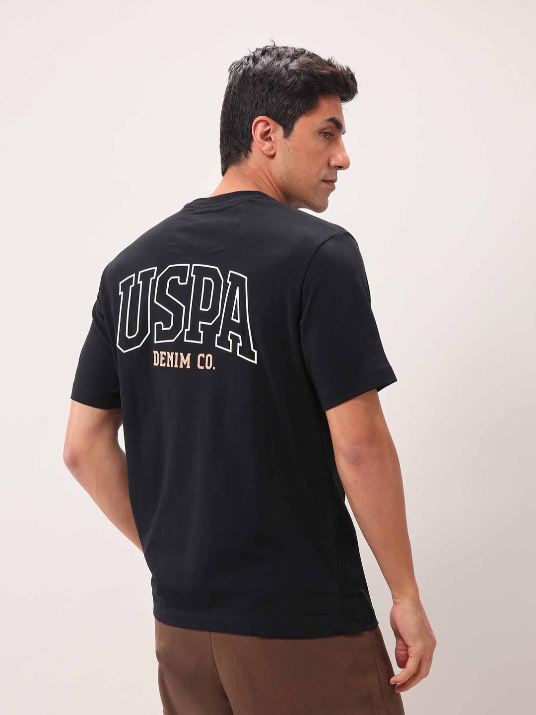 

U.S. Polo Assn. Denim Co. Men Typography Printed Round Neck Cotton T-shirt, Black