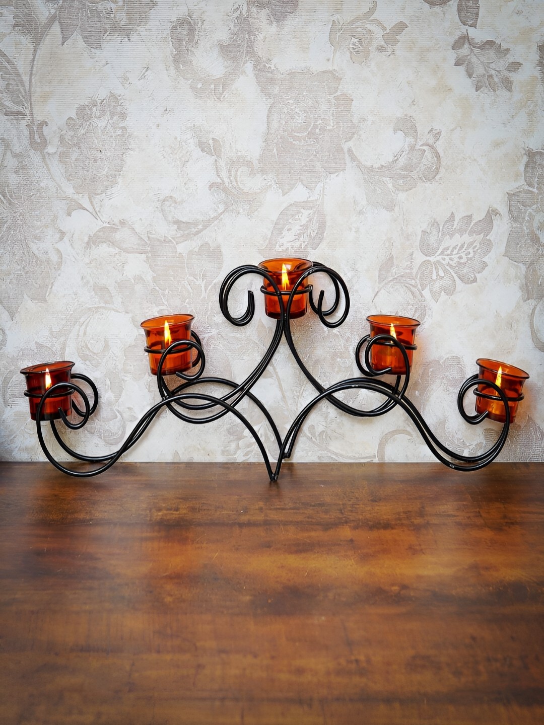 

Craftlayout Black and Orange Textured Iron Tea Light Candle Holder