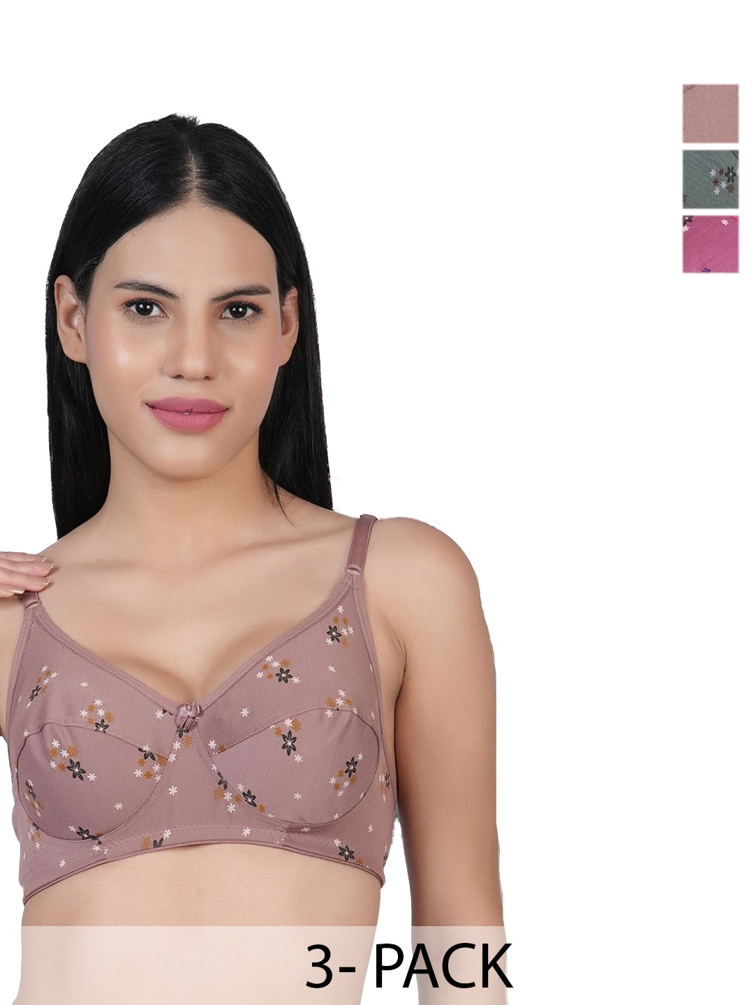 

Docare Women Pack Of 3 Floral Full Coverage Bra, Purple