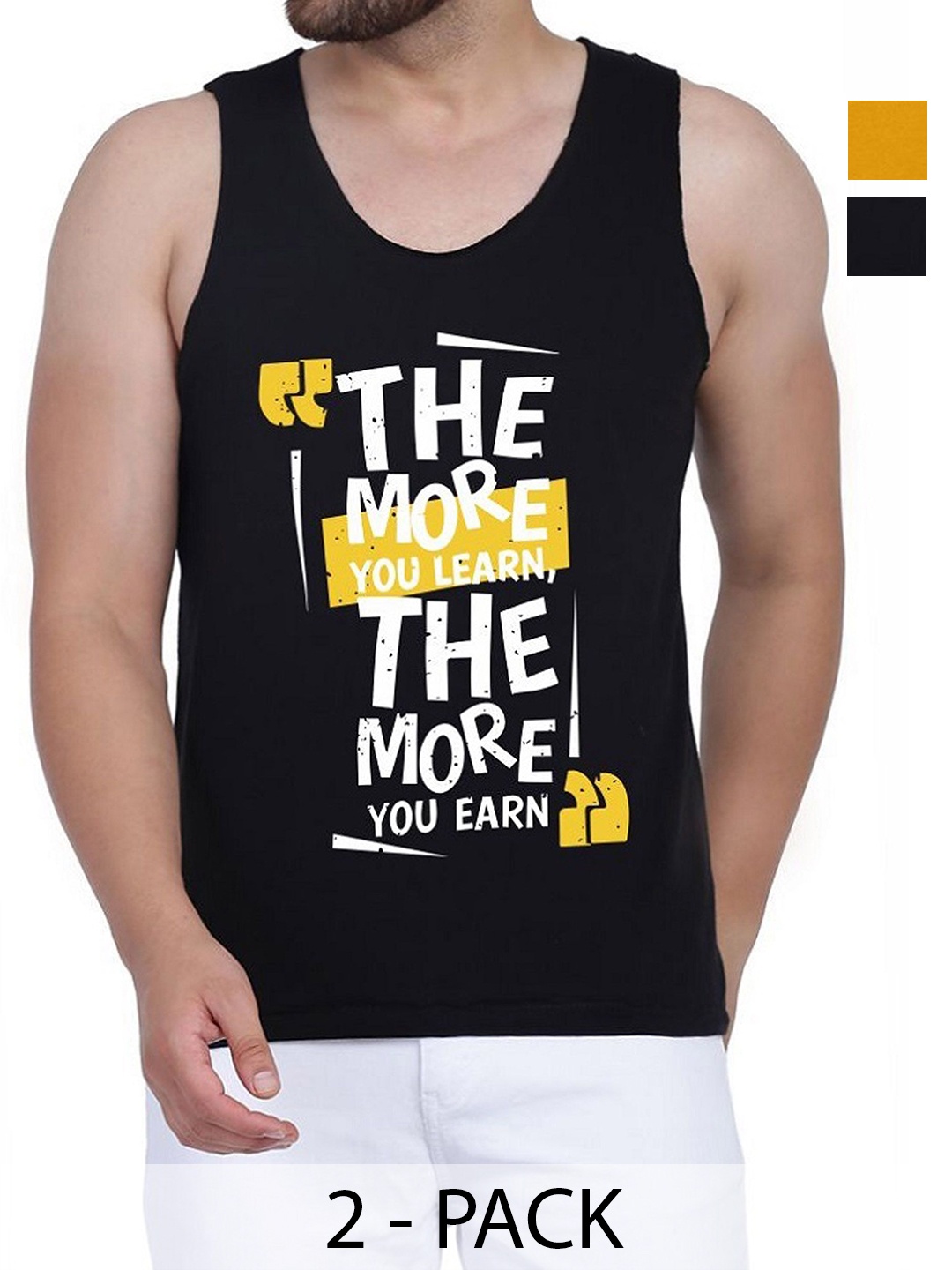 

WOOSTRO Men Pack Of 2 Typography Printed Round Neck Cotton Slim Fit T-shirts, Black