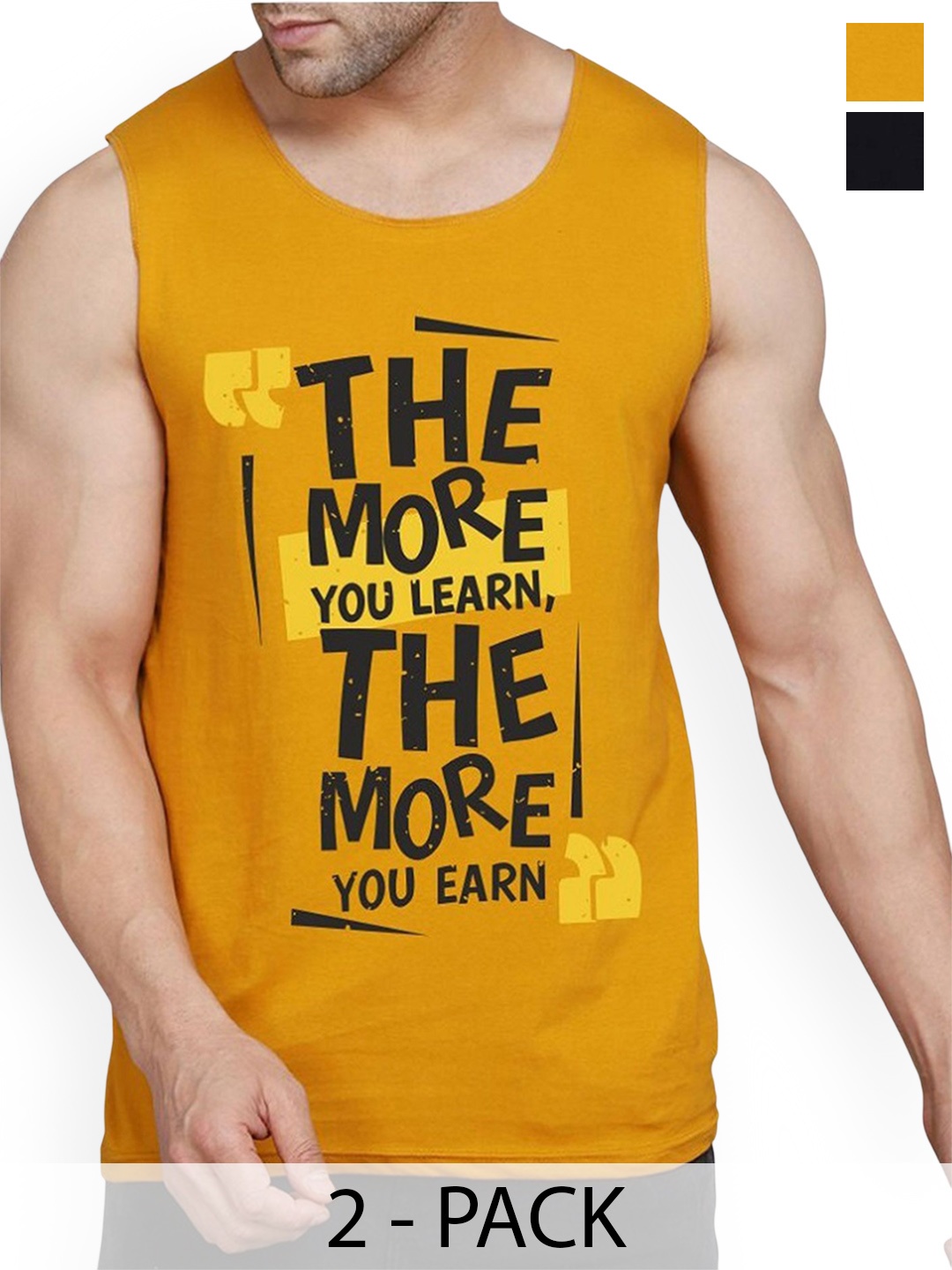 

WOOSTRO Men 2-Pcs Printed Cotton Sleeveless Innerwear Vests, Mustard
