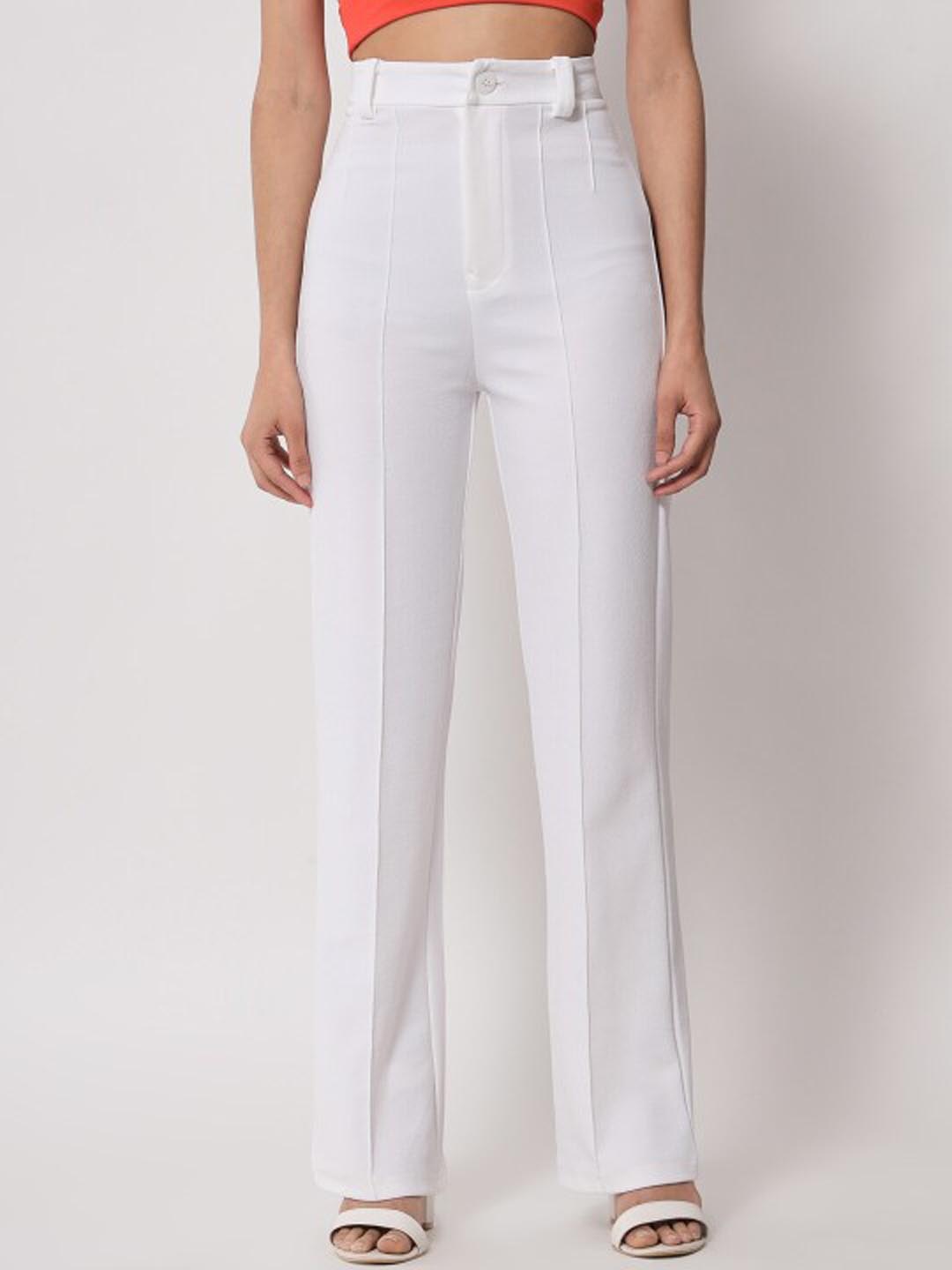 

SHINE N SHOW Women Relaxed Straight Fit High-Rise Easy Wash Trousers, White