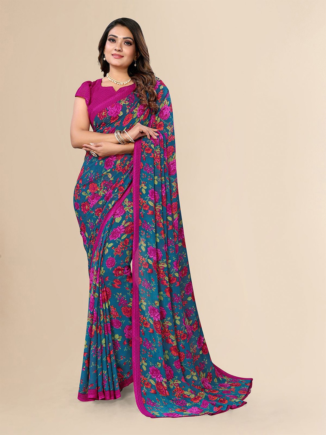 

Moda Rapido Floral Printed Saree, Green