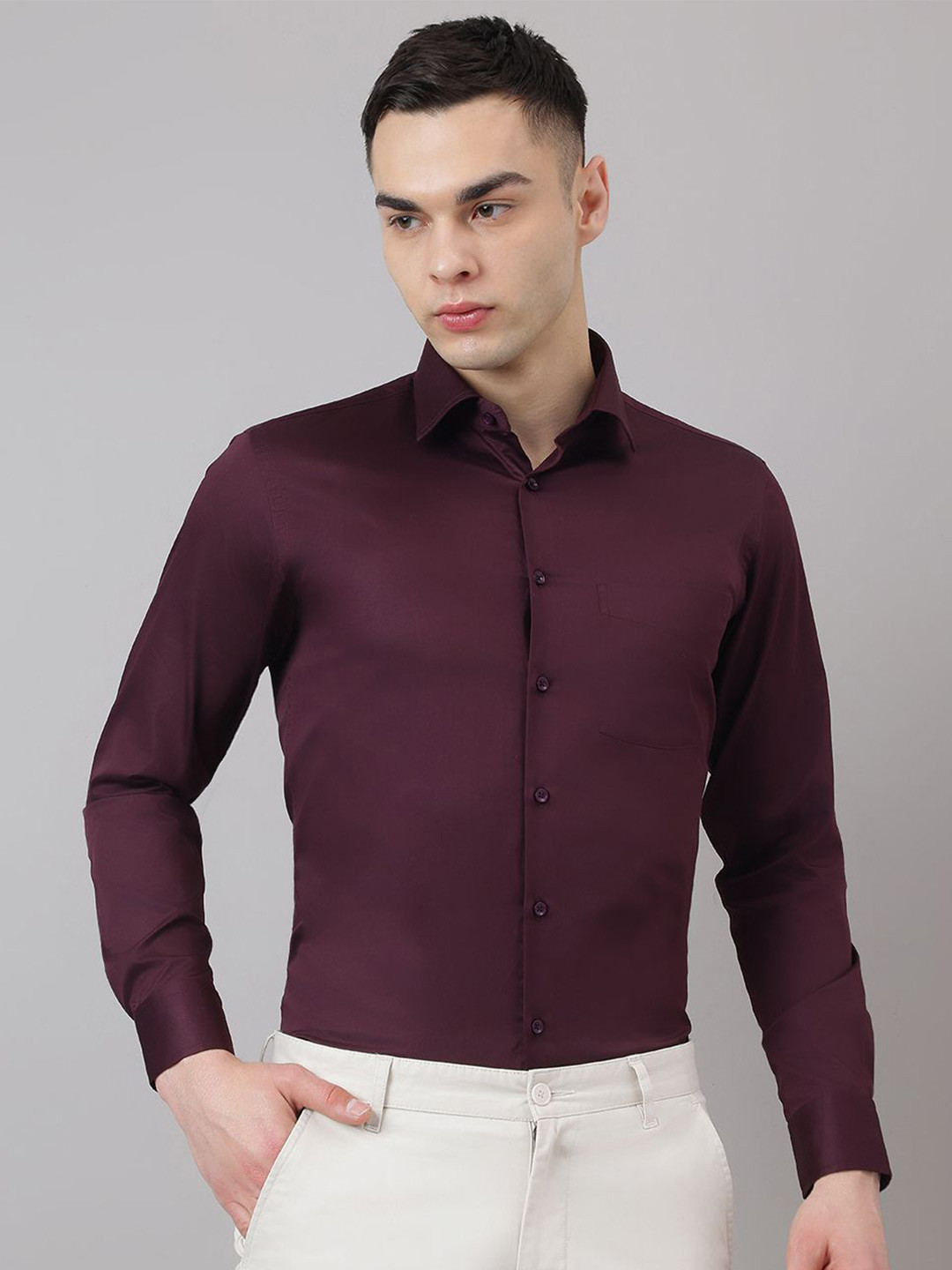 

Richlook Men Comfort Fit Spread Collar Solid Cotton Formal Shirt, Maroon