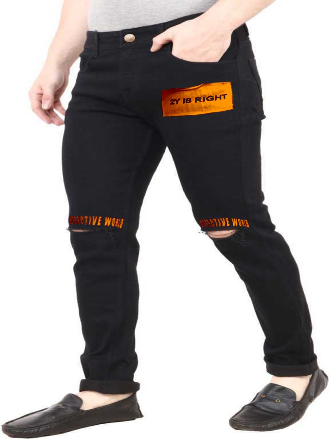 

Star4Well Men Narrow Slim Fit Slash Knee Jeans, Black