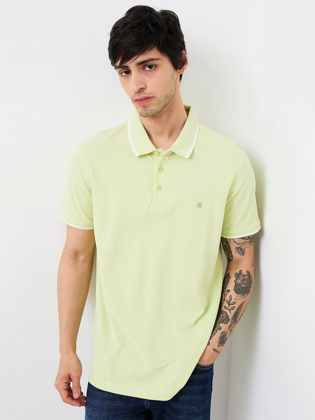 

SPYKAR Men Polo Collar Applique Slim Fit T-shirt, Green